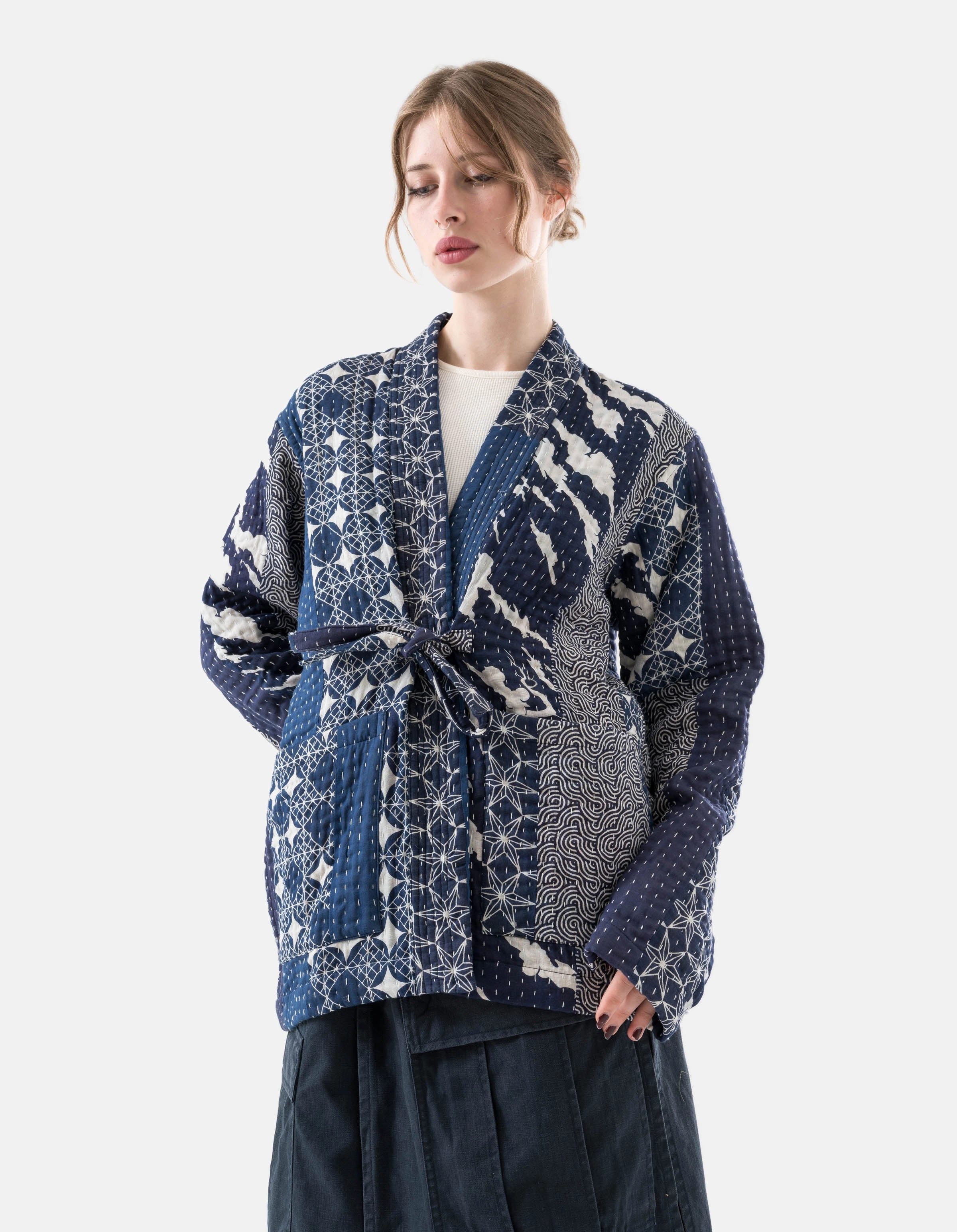 Abrasion Proof Shoulders Temperature Regulating 1470 Mahaboro Kimono Jacket Navy/Ecru