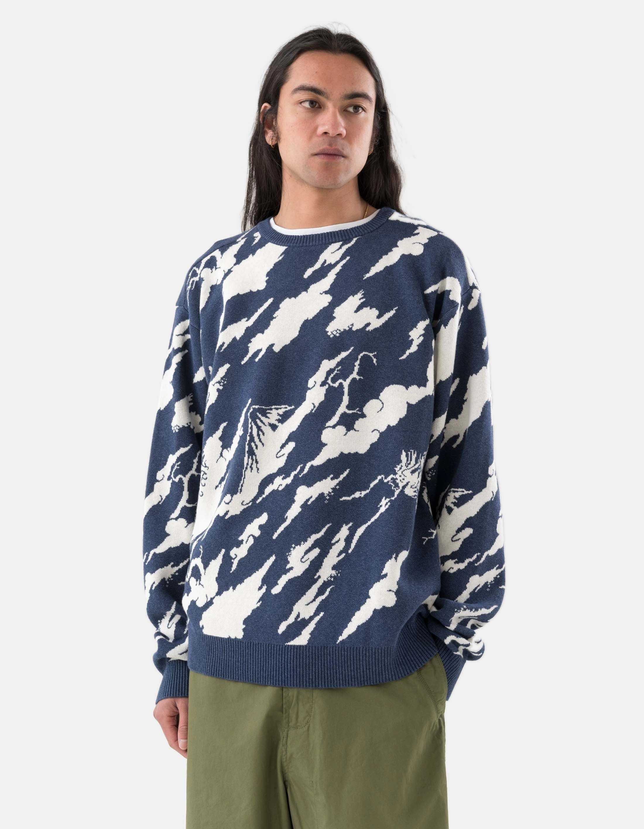 Unisex Comfort Go-To Layer 1485 Knitted Camo Crew Sweat Indigo