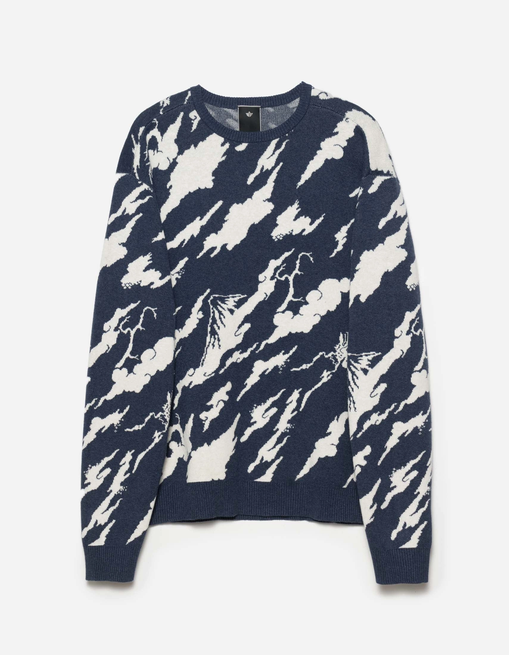 bead accents Casual 1485 Knitted Camo Crew Sweat Indigo