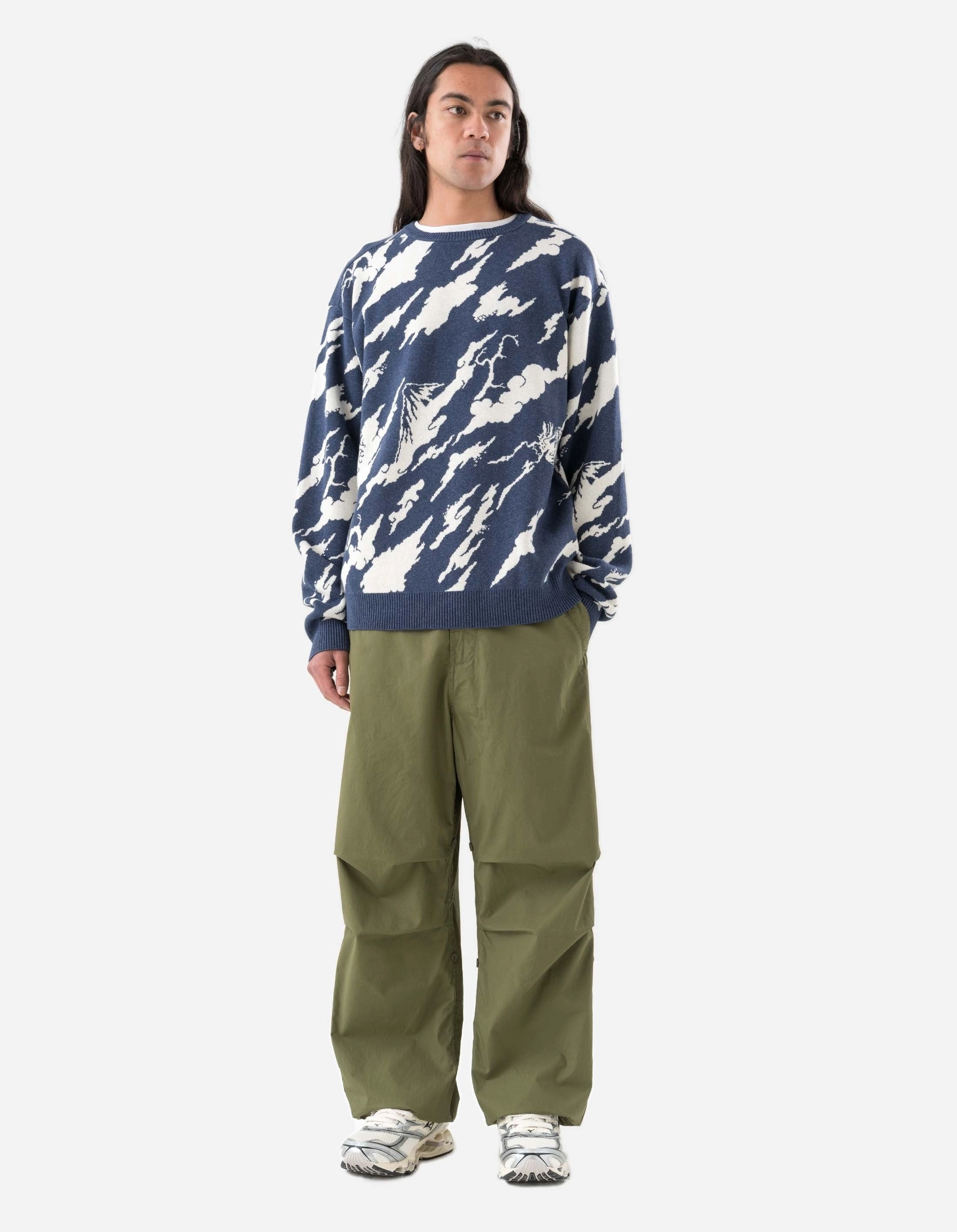 1485 Knitted Camo Crew Sweat Indigo Contrast Stitching