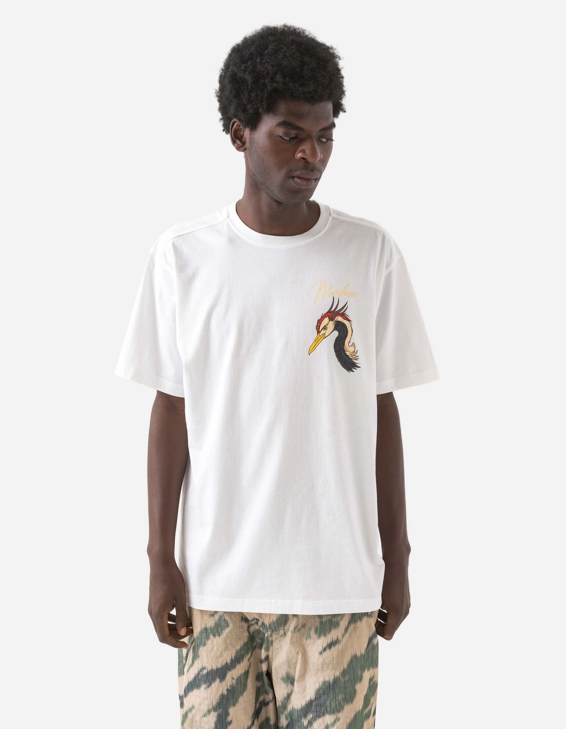 Contrast Topstitching Detail Sustainable Production Methods 1580 Year of the Crane S/S T-Shirt White