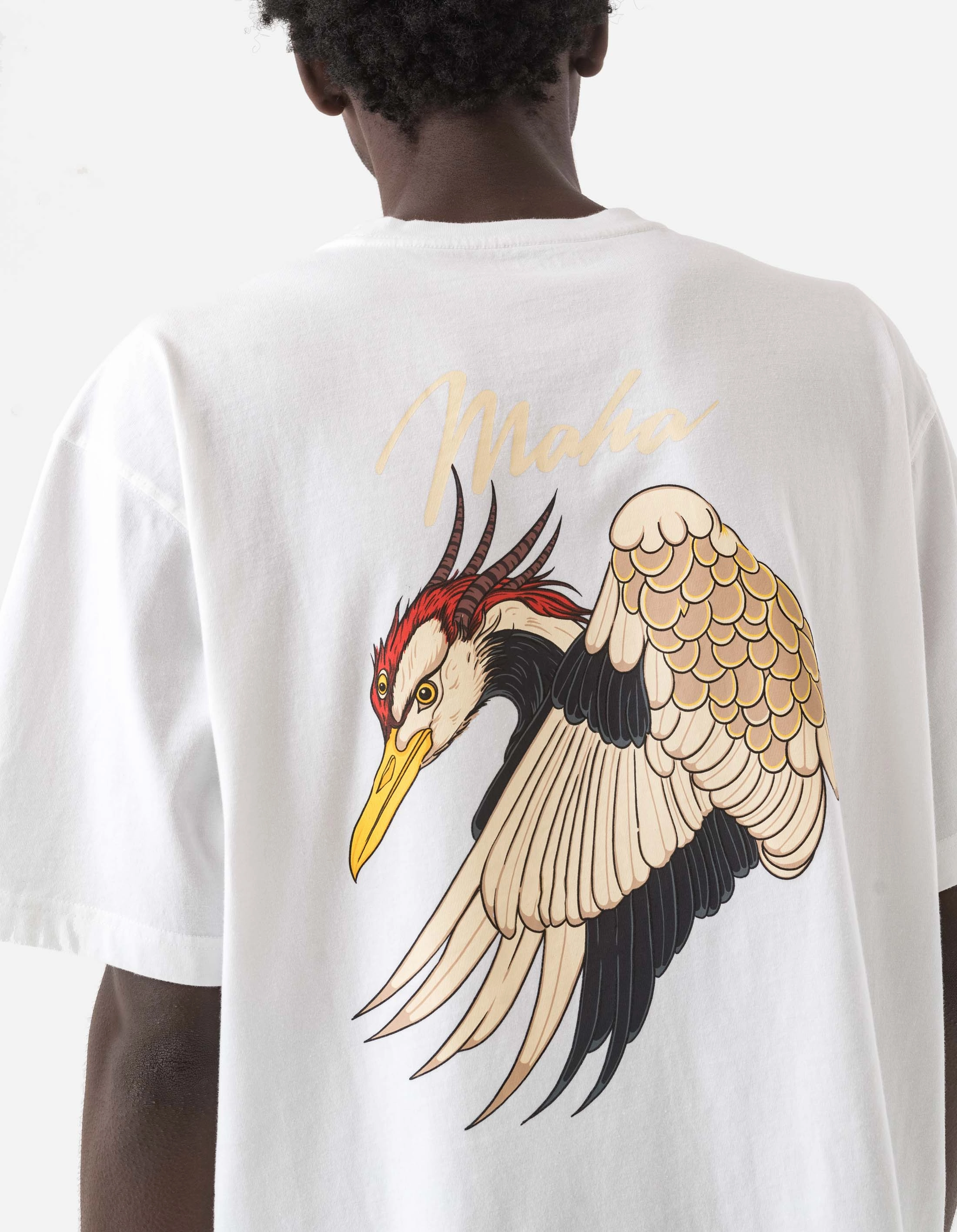 EcoFriendlyDye DroppedShoulder 1580 Year of the Crane S/S T-Shirt White