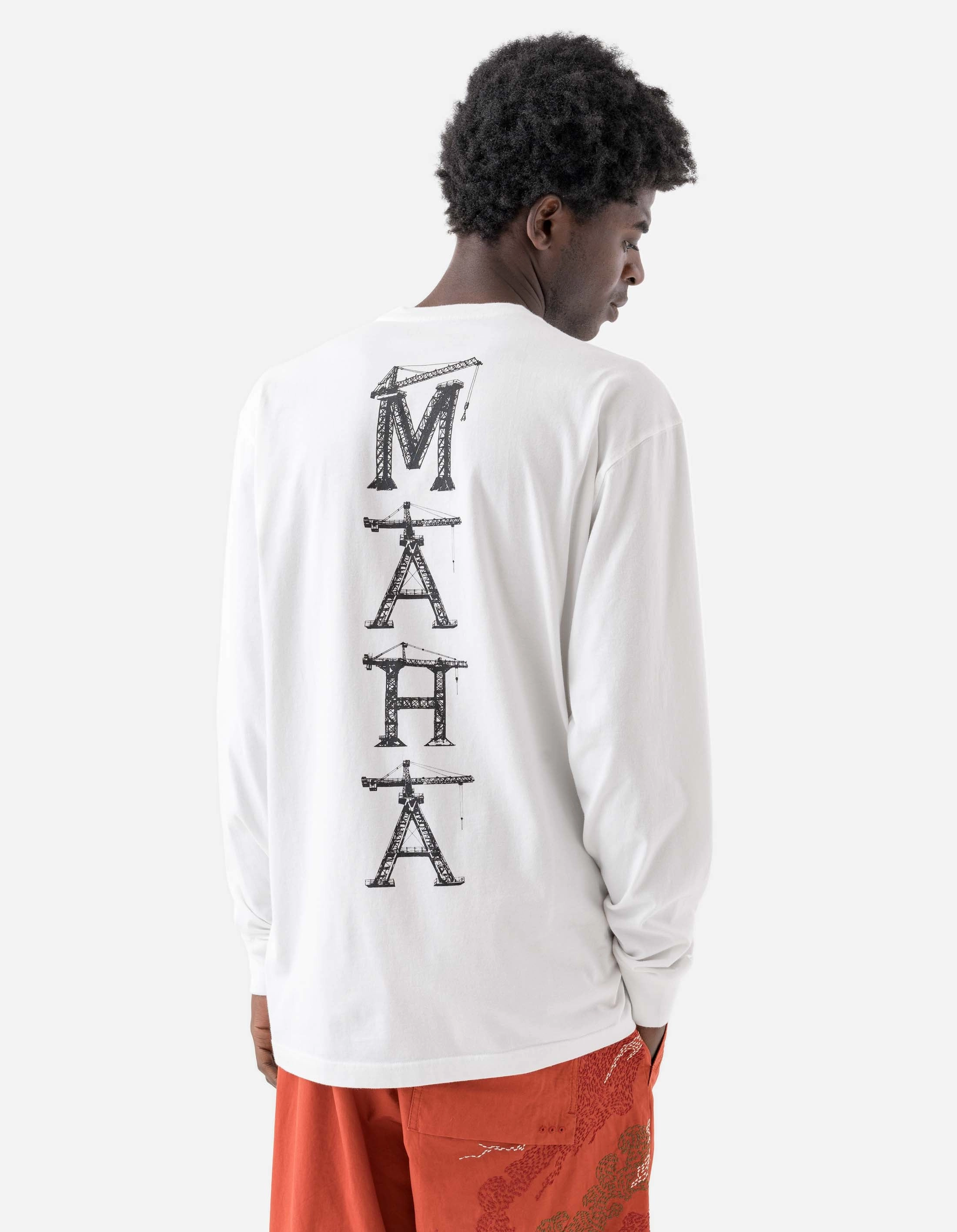 Flexible Knit 1584 Maha Cranes L/S T-Shirt White