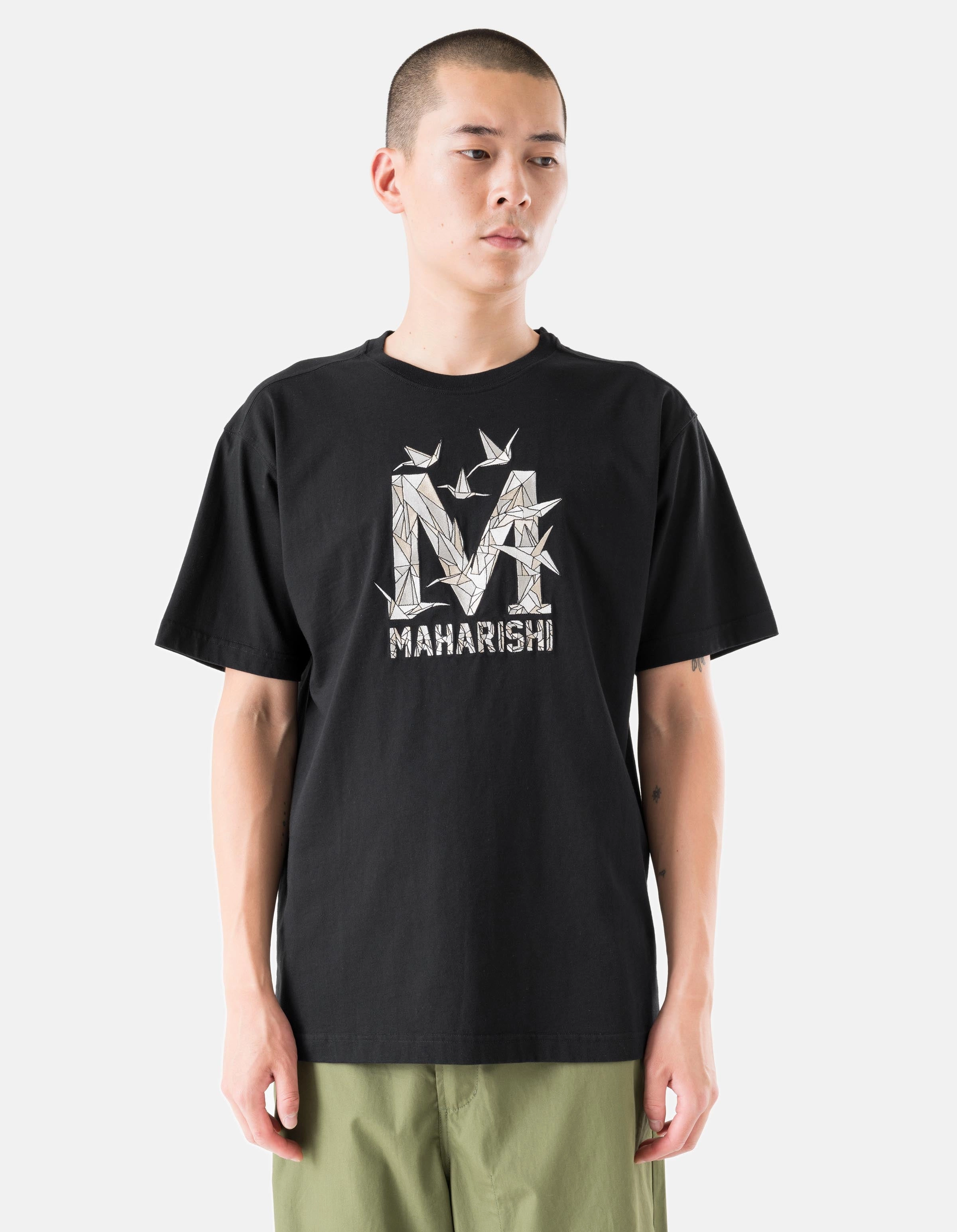 1592 Origami Crane M S/S T-Shirt Black Quick Dry Feature Compact Weave Fabric