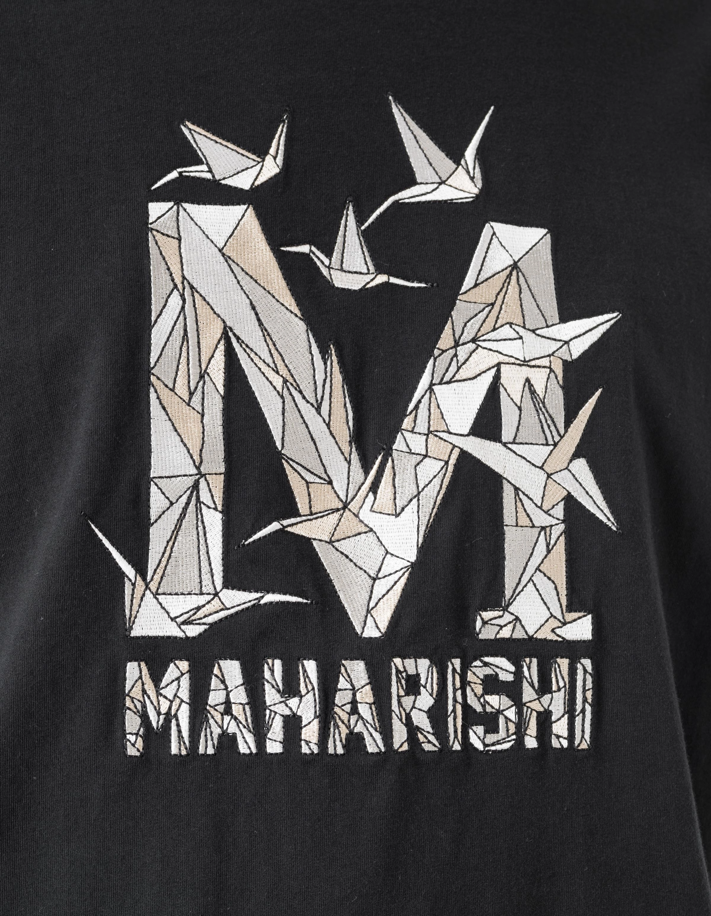 Double Needle Stitching High Visibility Trim 1592 Origami Crane M S/S T-Shirt Black