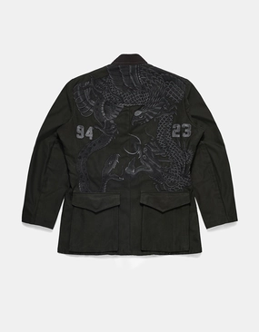 4096 Upcycled M59 Field Kimono Black O/D Cozy Hood Detail Full Zip Closure