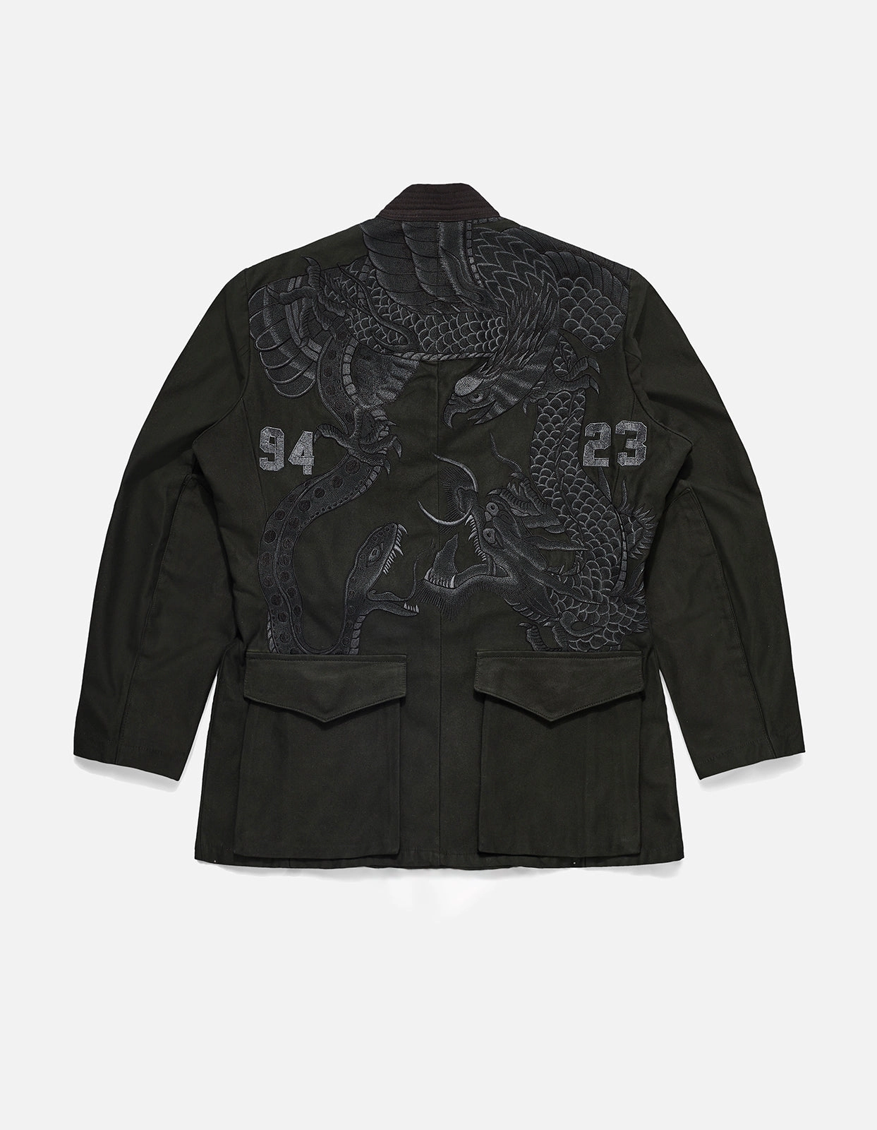 4096 Upcycled M59 Field Kimono Black O/D Cozy Hood Detail Full Zip Closure