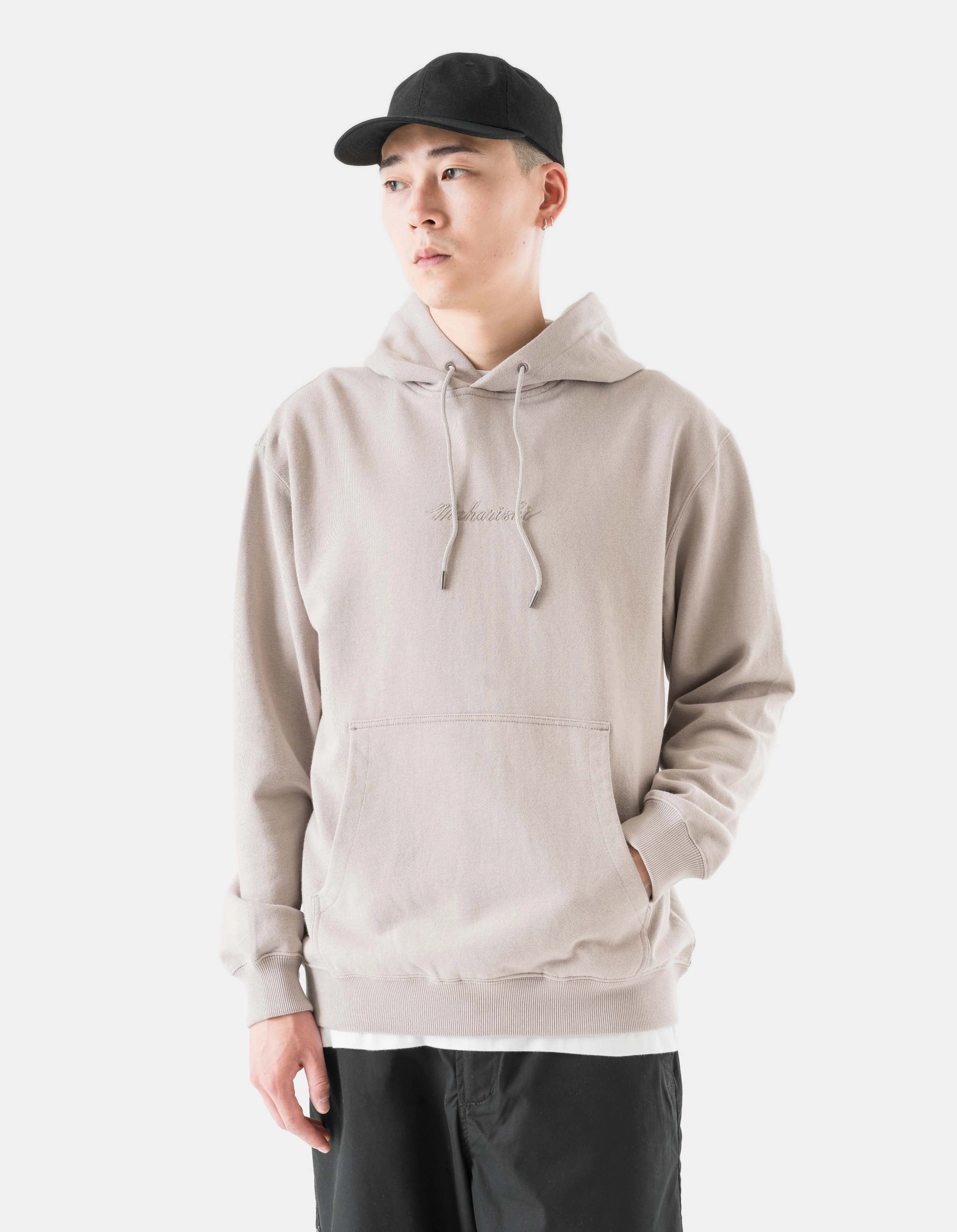 4622 Maharishi Organic Hooded Sweat Taupe Classic Fit Logo Emblem