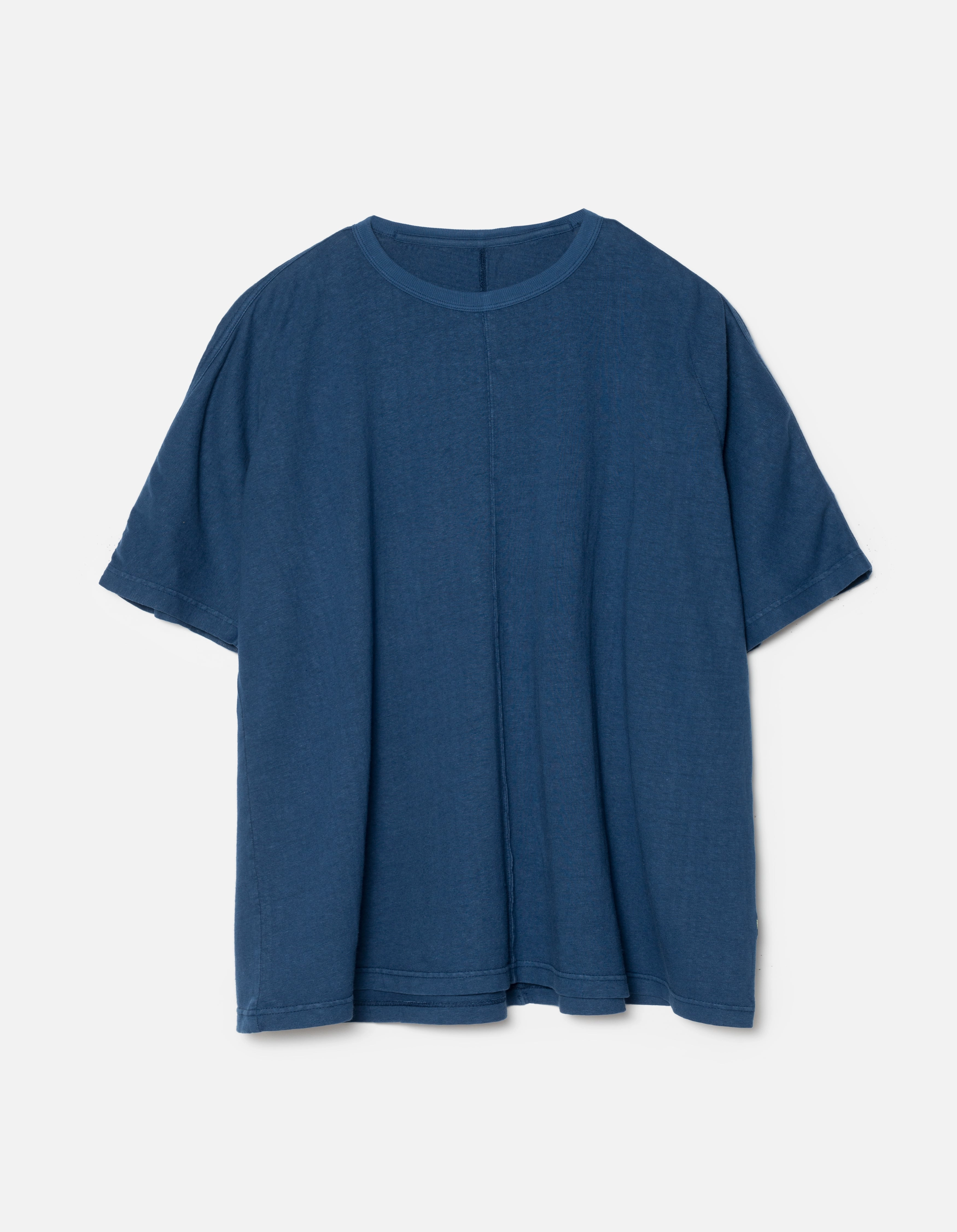 5234 Hemp Cross Loose S/S T-Shirt Indigo Cozy Sweater Adjustable Hem Cuff