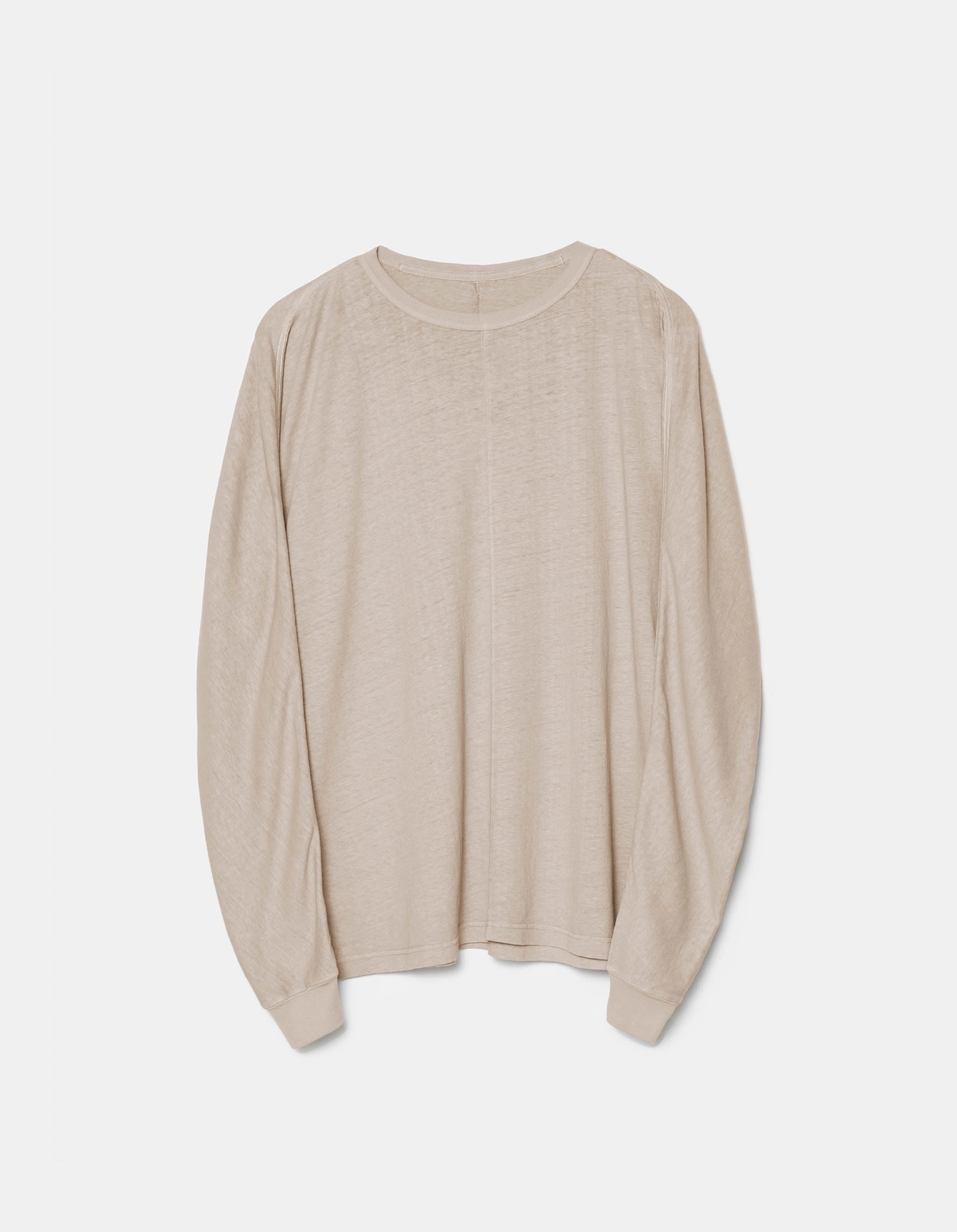 DoubleLayeredShoulders Soft Blended Fabric 5245 Hemp Cross Loose L/S T-Shirt Taupe