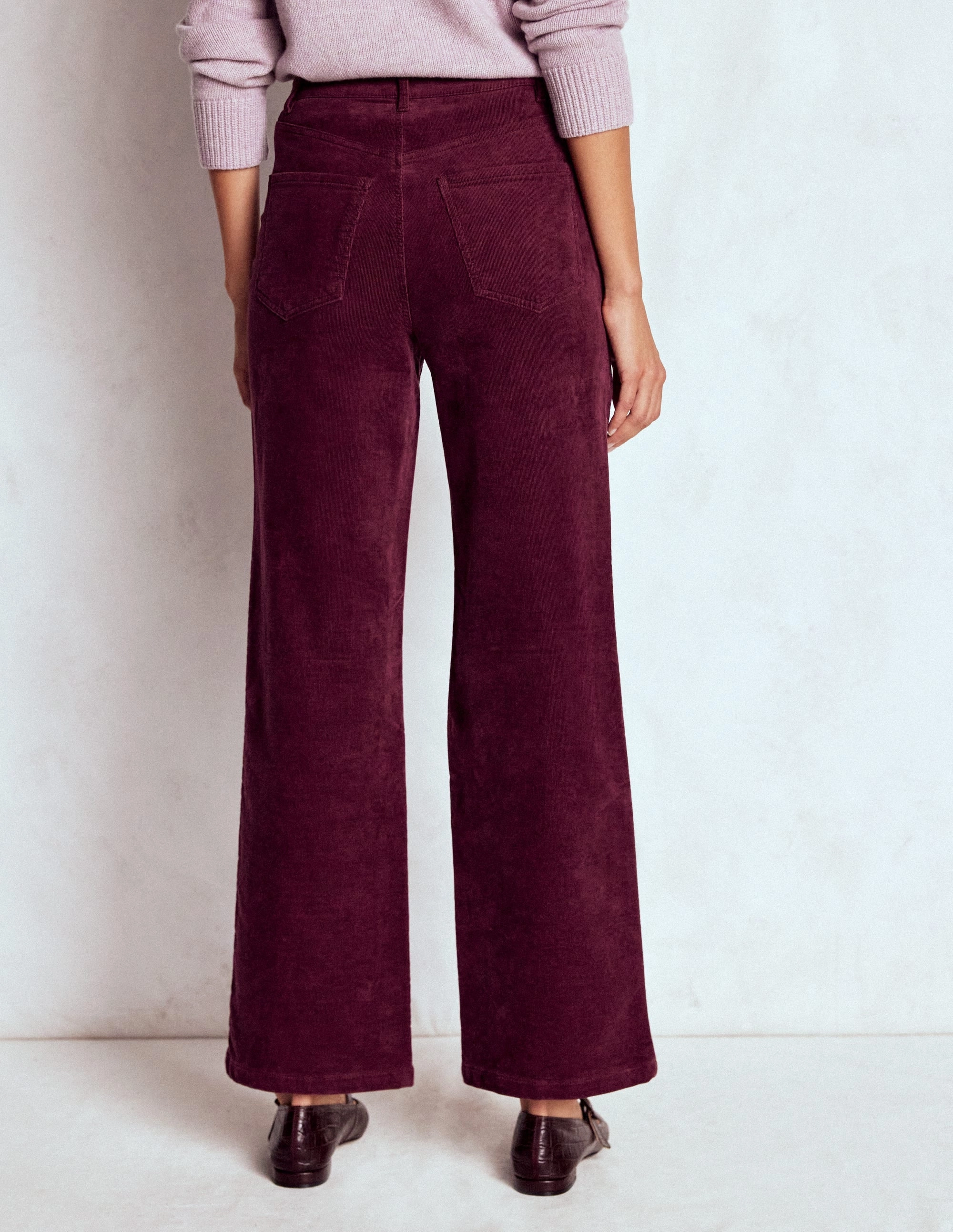 Essential Wear 5-Pocket Cord Column Jeans-Burgundy