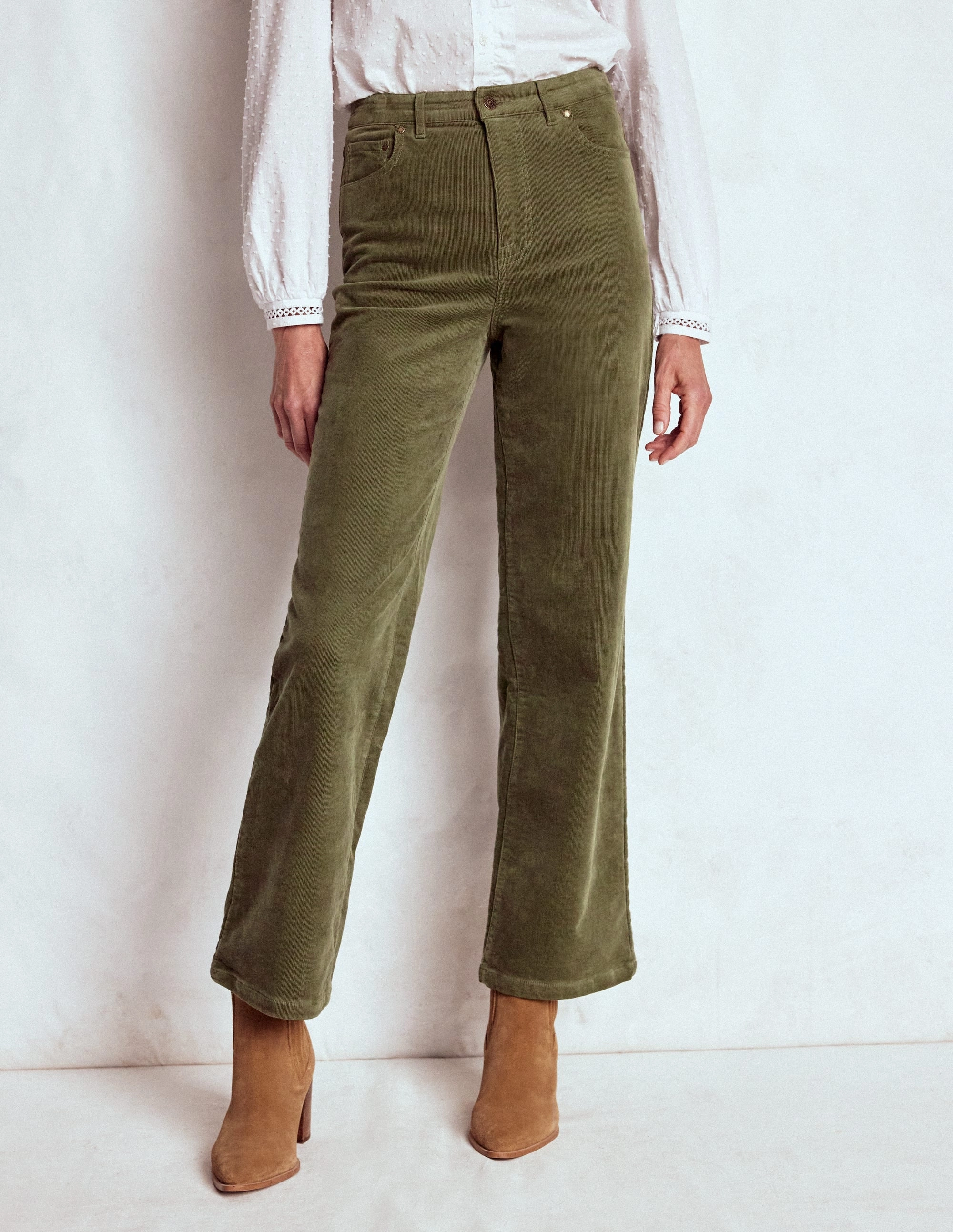 Stylish Appearance Non Restrictive Fit 5-Pocket Cord Column Jeans-Green
