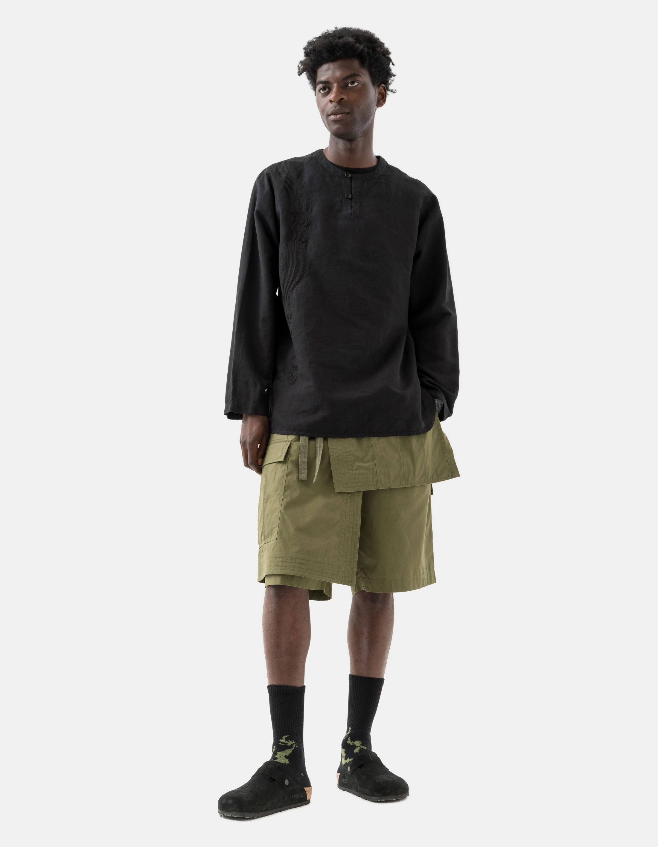 6056 Asym Hakama Shorts Olive OG-107F earthy shades