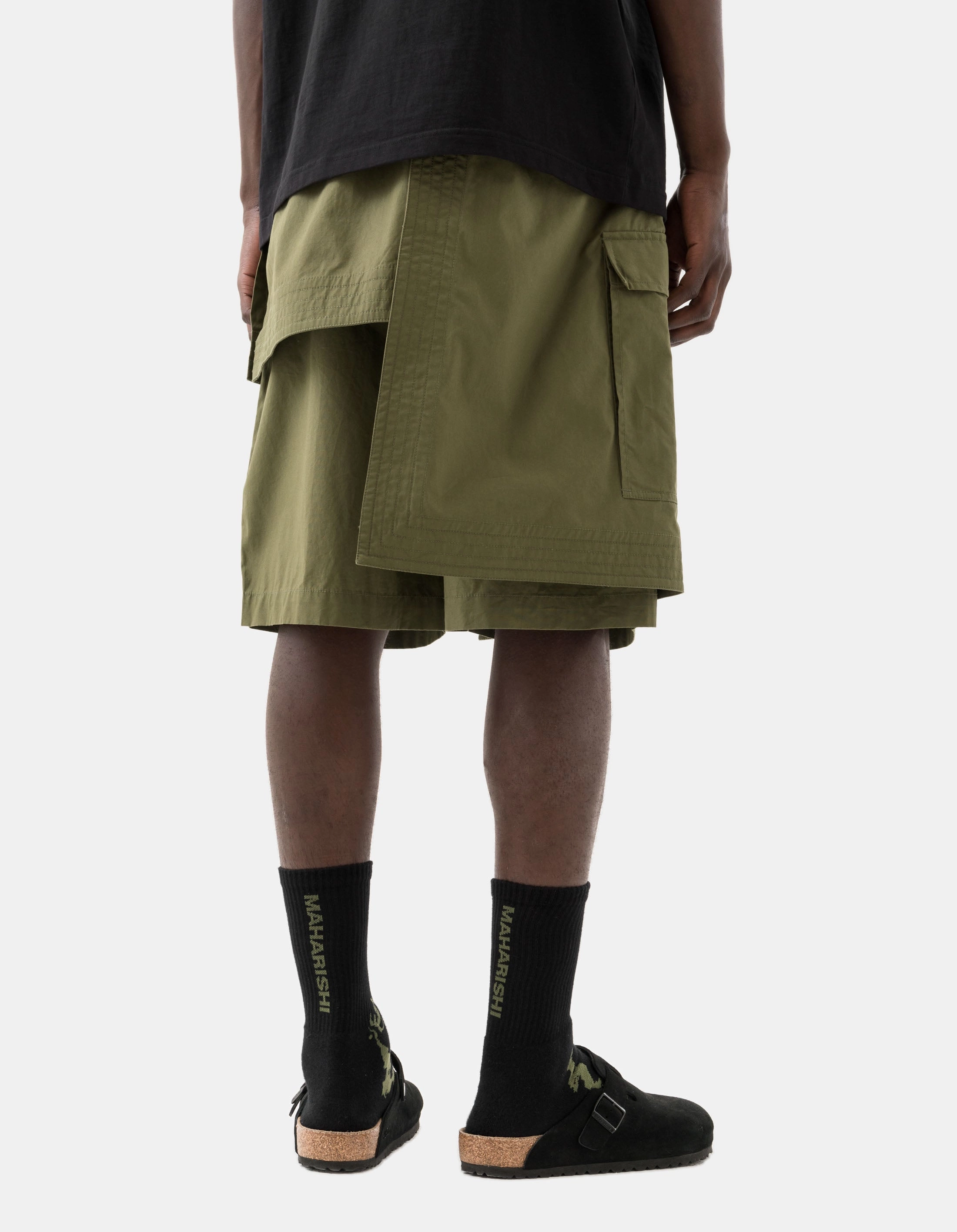 6056 Asym Hakama Shorts Olive OG-107F Seamless Edge Design Belt loops