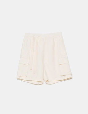 hang dry Walk Easy 6082 Hemp Cargo Asym Track Shorts Ecru
