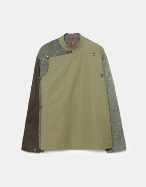 6084 Upcycled Monk Shirt Olive Reinforced Hems Formal Use