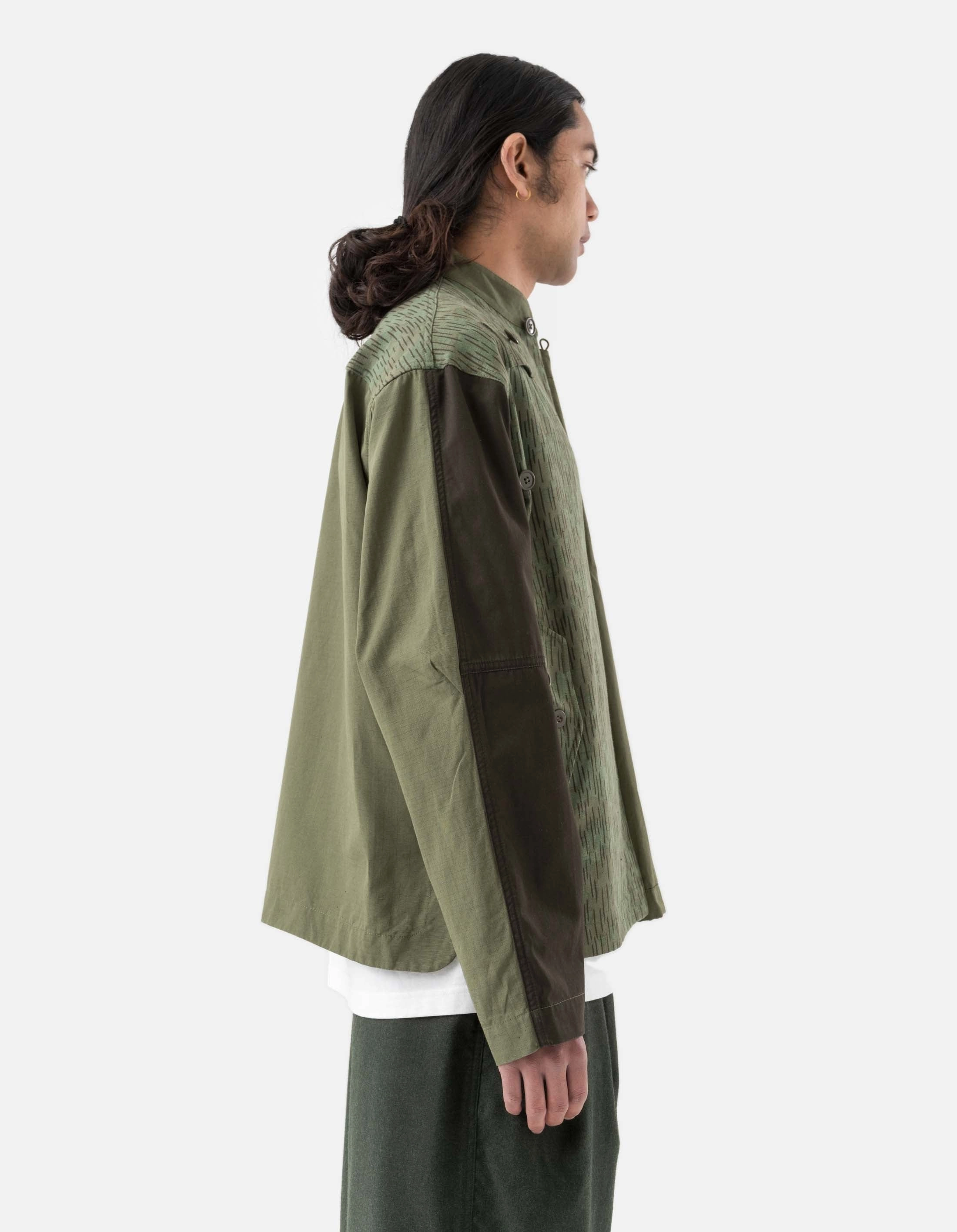 Flexible Hem Adjustment 6084 Upcycled Monk Shirt Olive