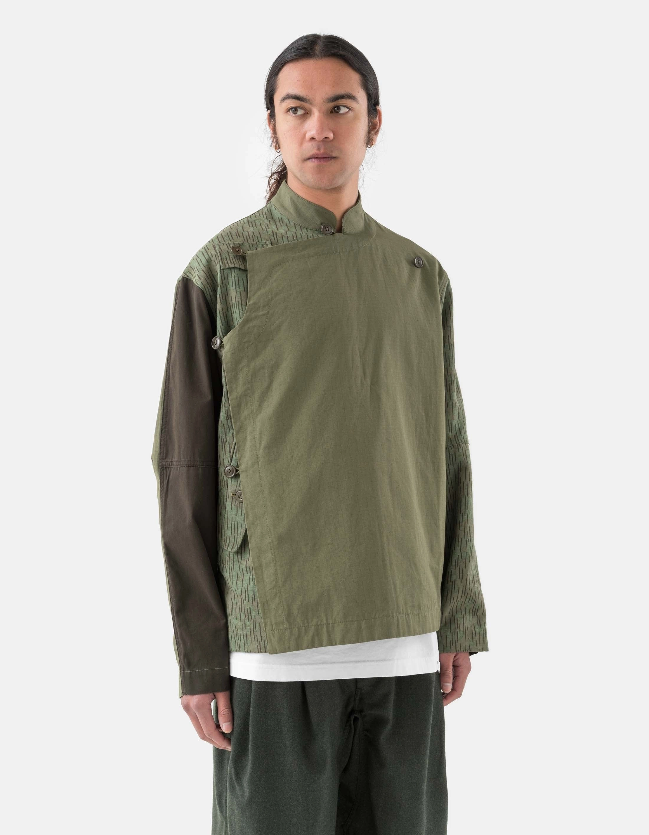 6084 Upcycled Monk Shirt Olive Eco Dye Process