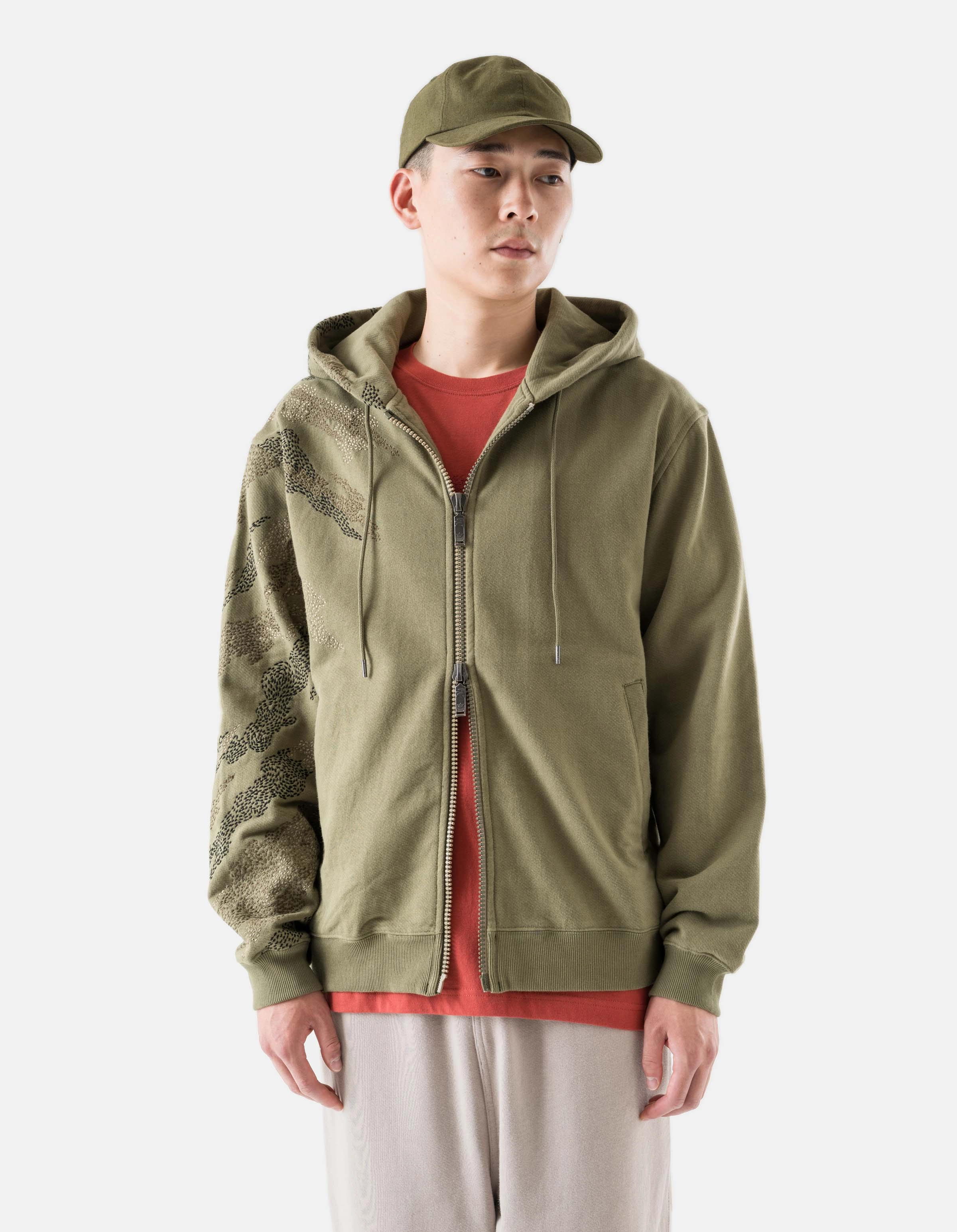 Lightweight Design product wedding guest elegance 6209 Sashiko Bonsai Hooded Sweat Olive OG-107F