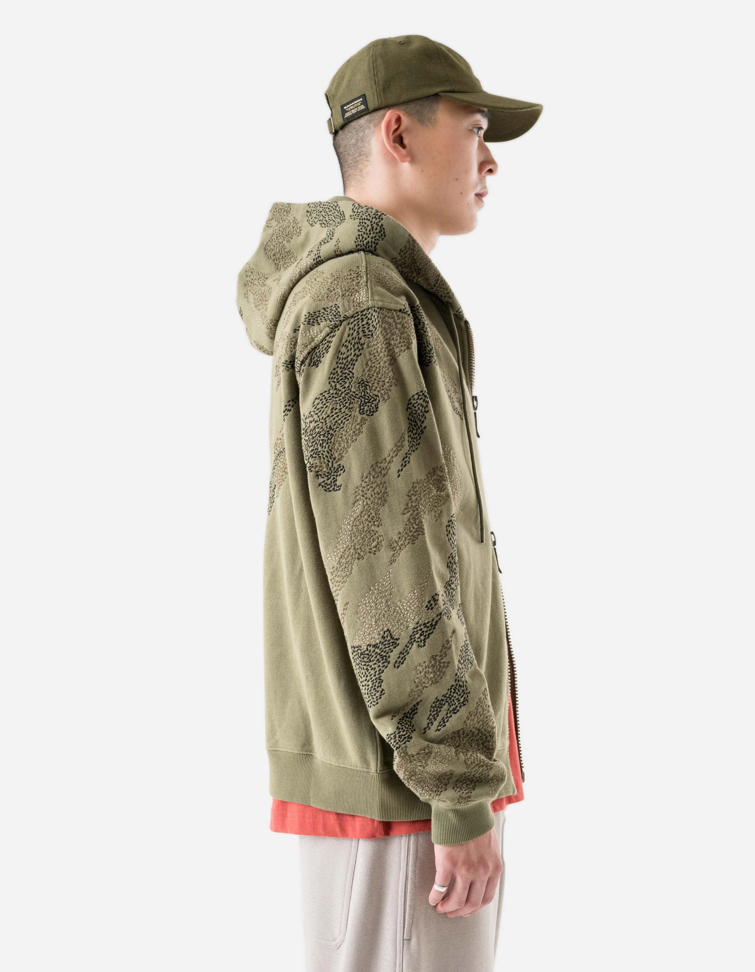 Odor Resistant 6209 Sashiko Bonsai Hooded Sweat Olive OG-107F