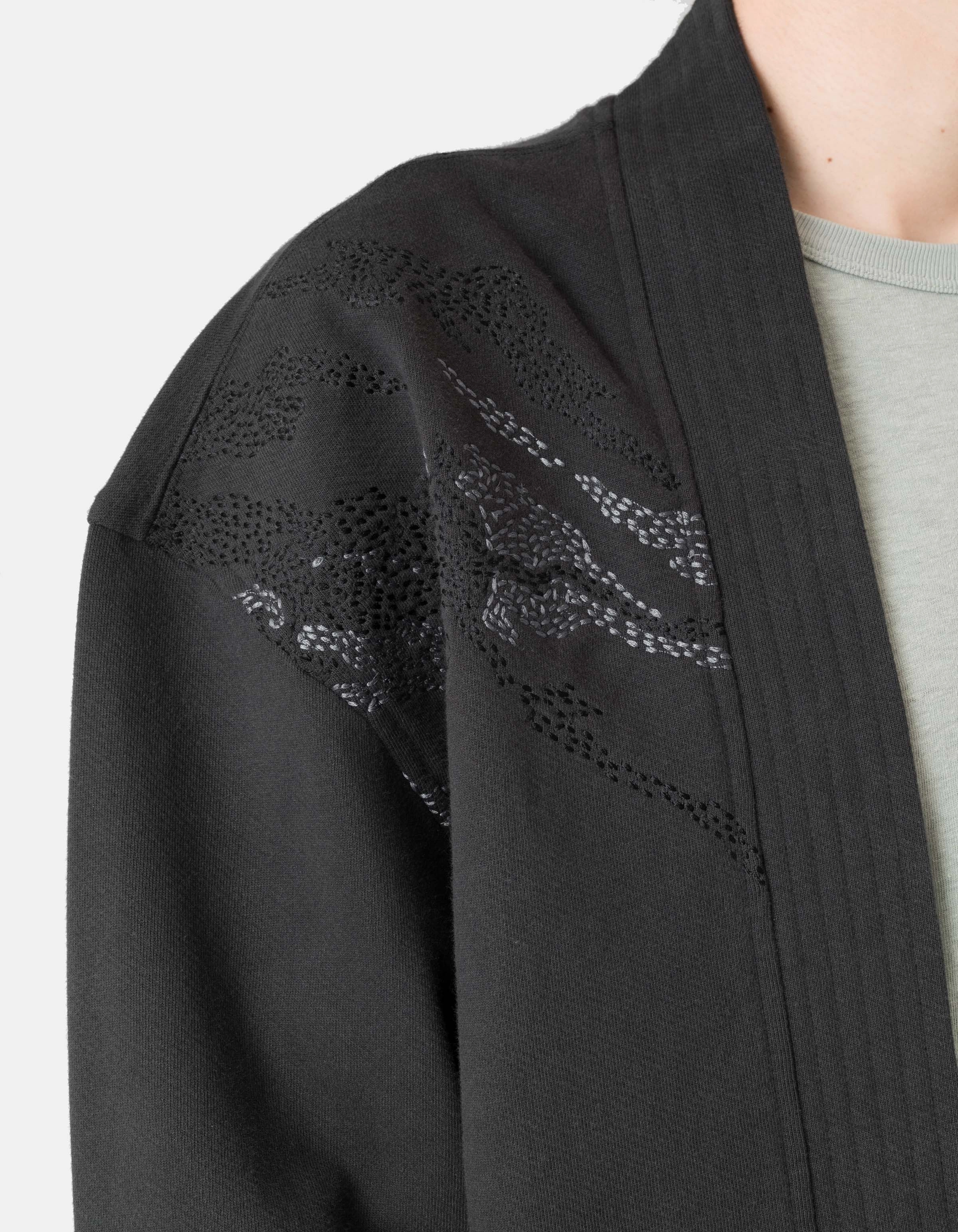 SeamlessShoulderPanels Lightweight Lining 6222 Sashiko Bonsai Sweat Kimono Black