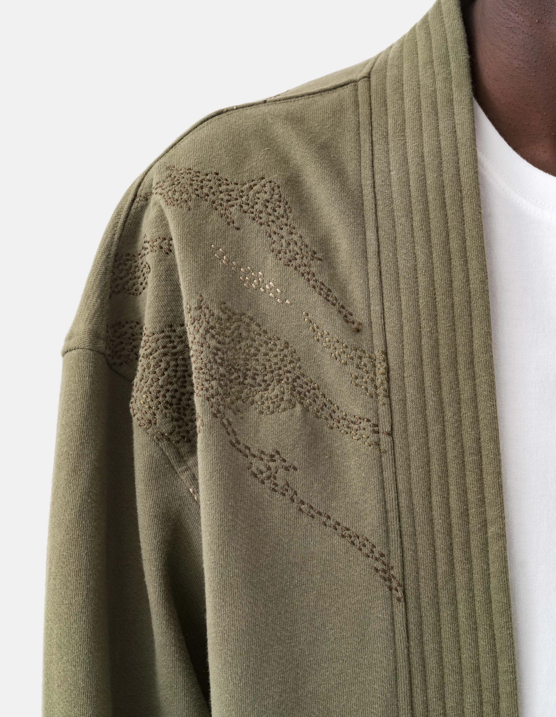 Non Restrictive Tailoring 6222 Sashiko Bonsai Sweat Kimono Olive OG-107F