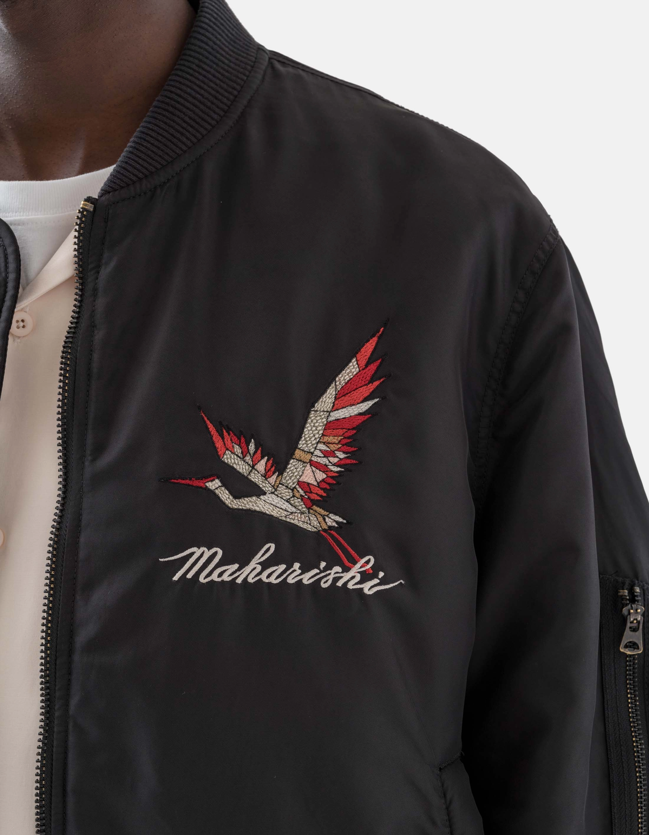 6224 Year of the Crane MA1 Jacket Black Flexible Shoulder Design Soft Touch Texture