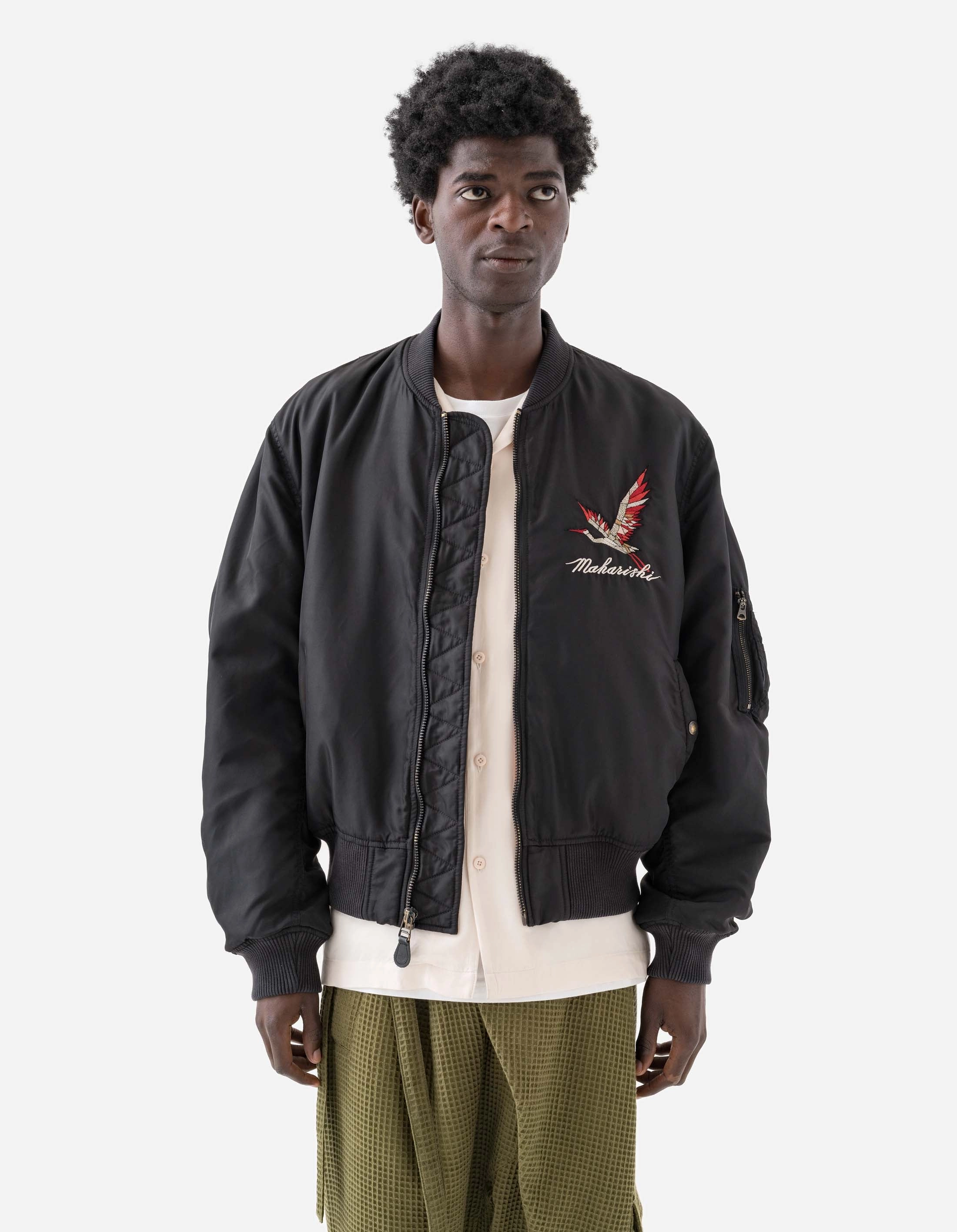6224 Year of the Crane MA1 Jacket Black ElasticWaistband Camo Print