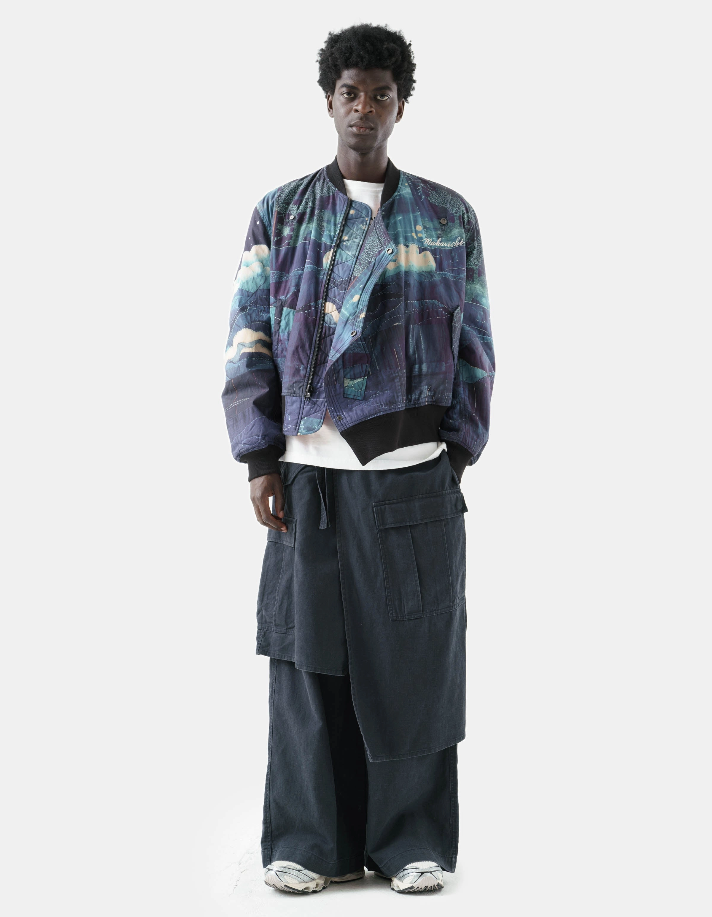 6227 Boro Crane Monk MA1 Embroidered Jacket Indigo Balanced Insulation
