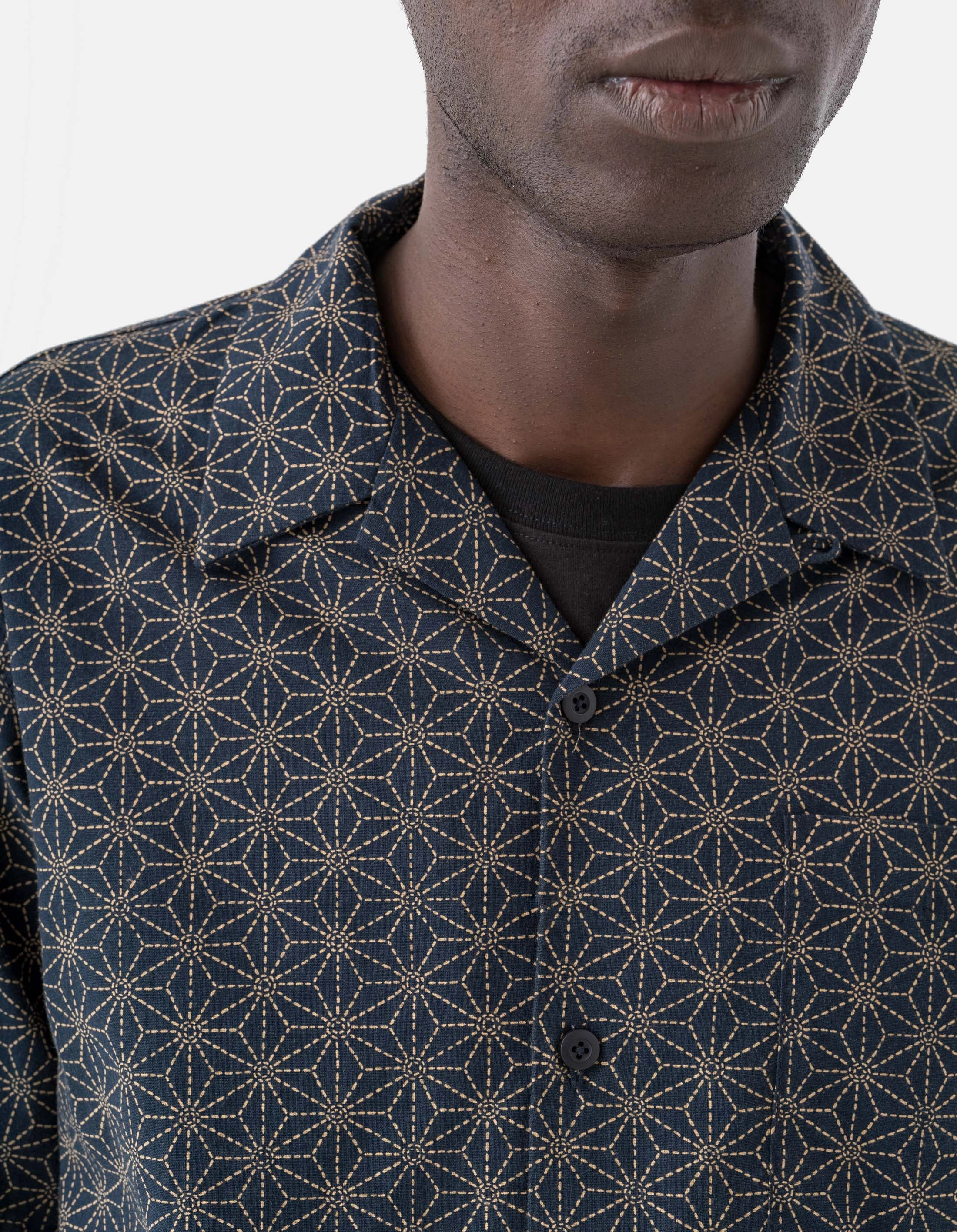 6239 Wagara Camp Collar Shirt Navy Relaxed Silhouette