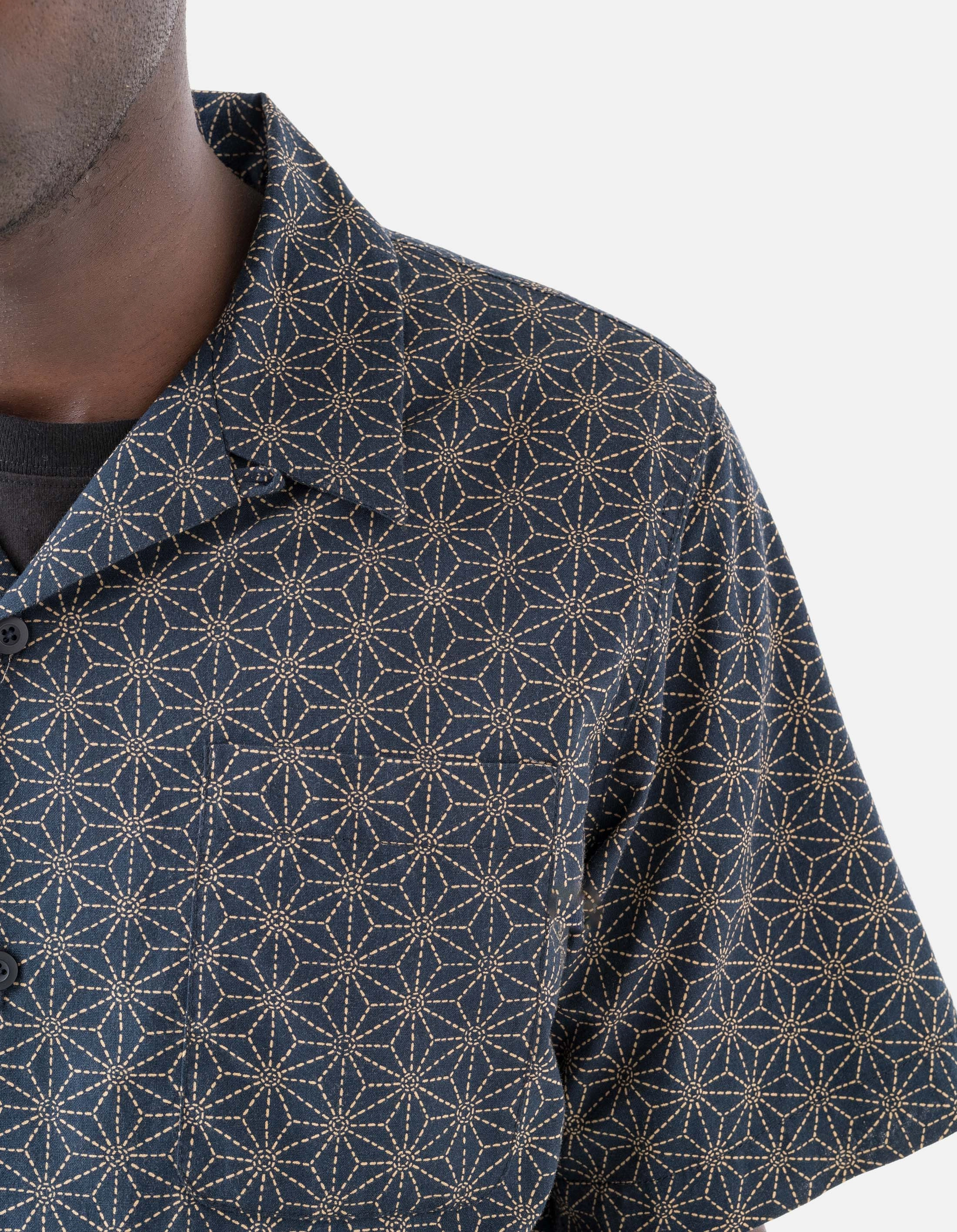 6239 Wagara Camp Collar Shirt Navy Tagless Design Light Wear