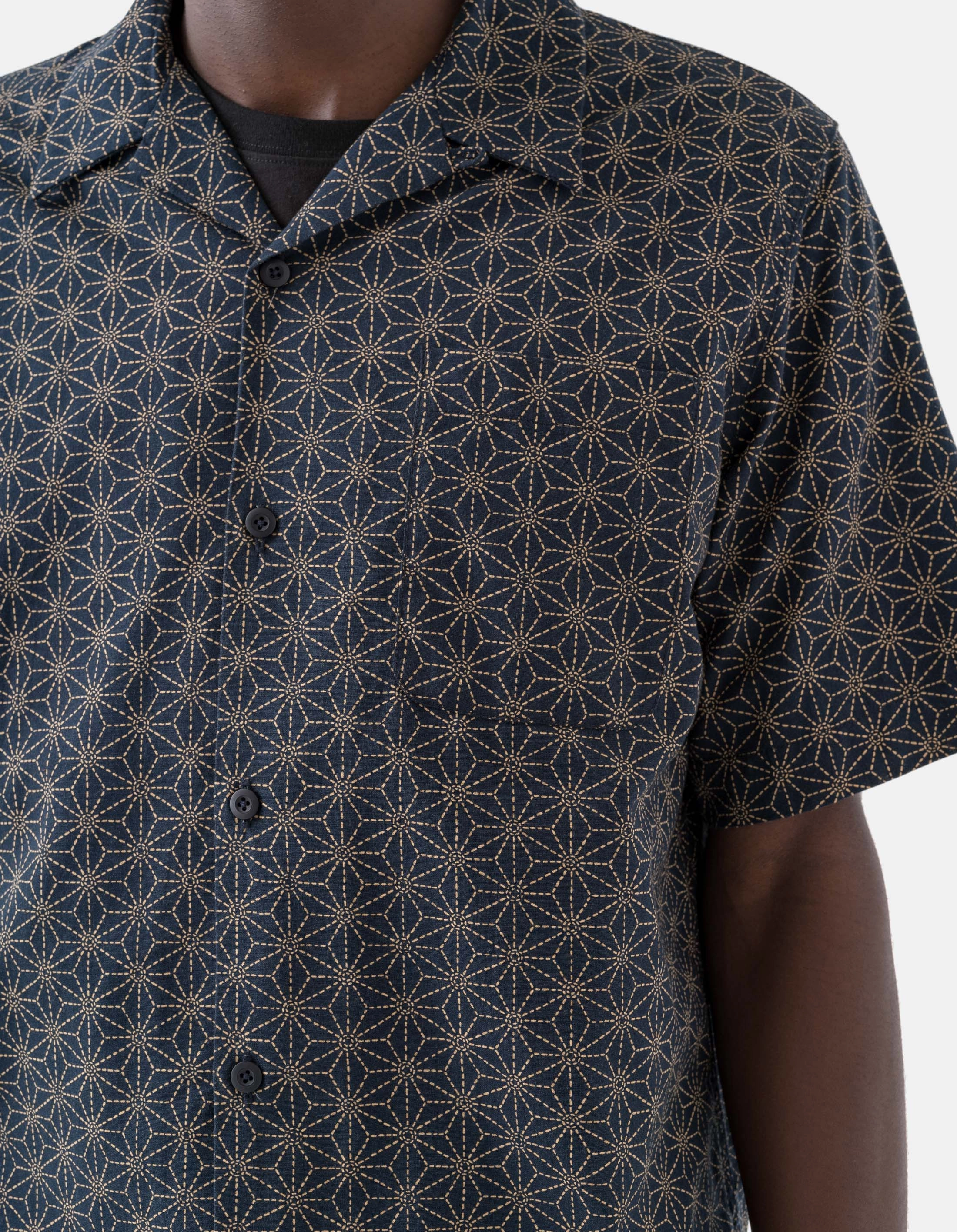 Breathable mesh 6239 Wagara Camp Collar Shirt Navy