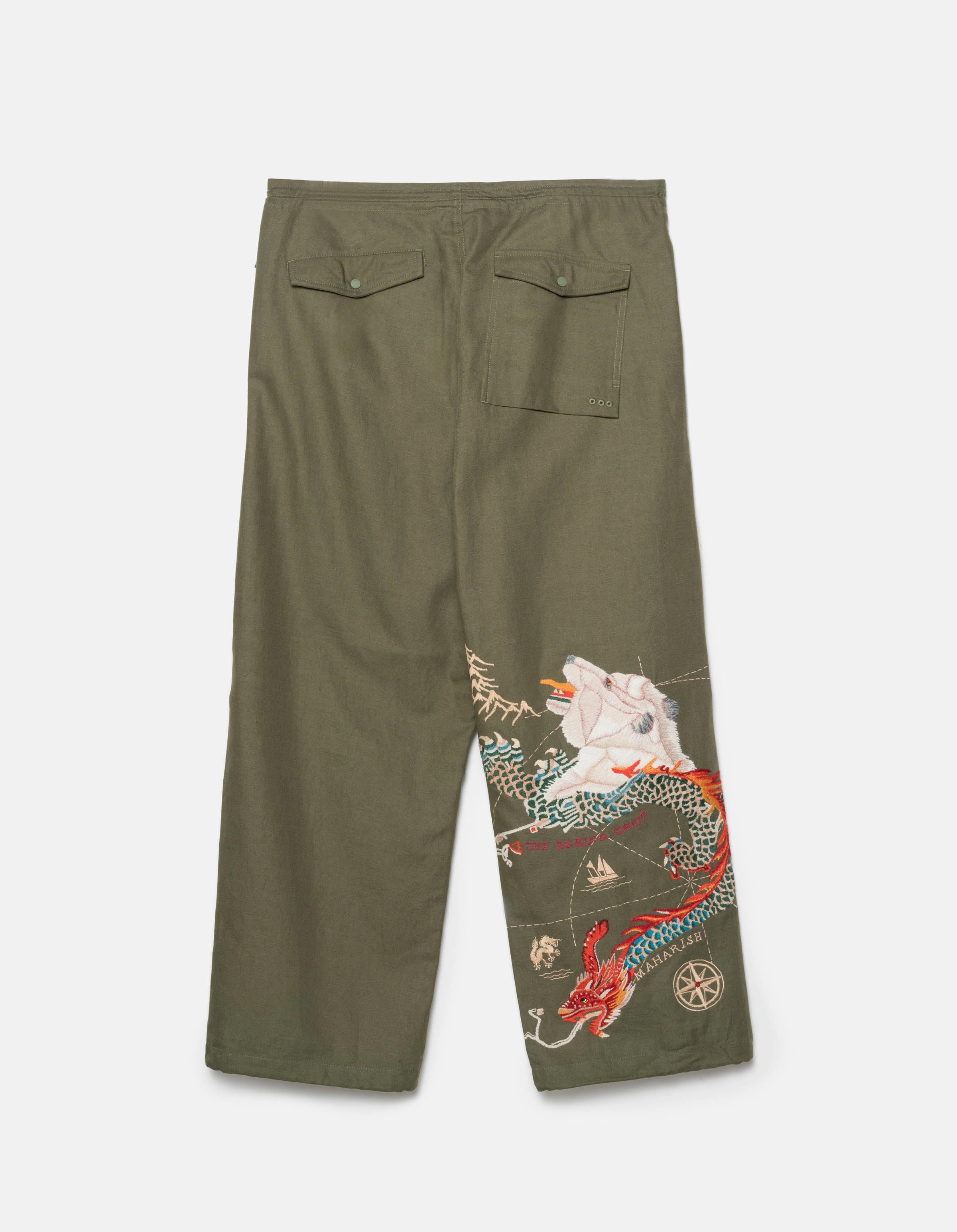 7087 The Bering Strait Embroidered Loose Snopants? Olive OG-107F Trendy Waist