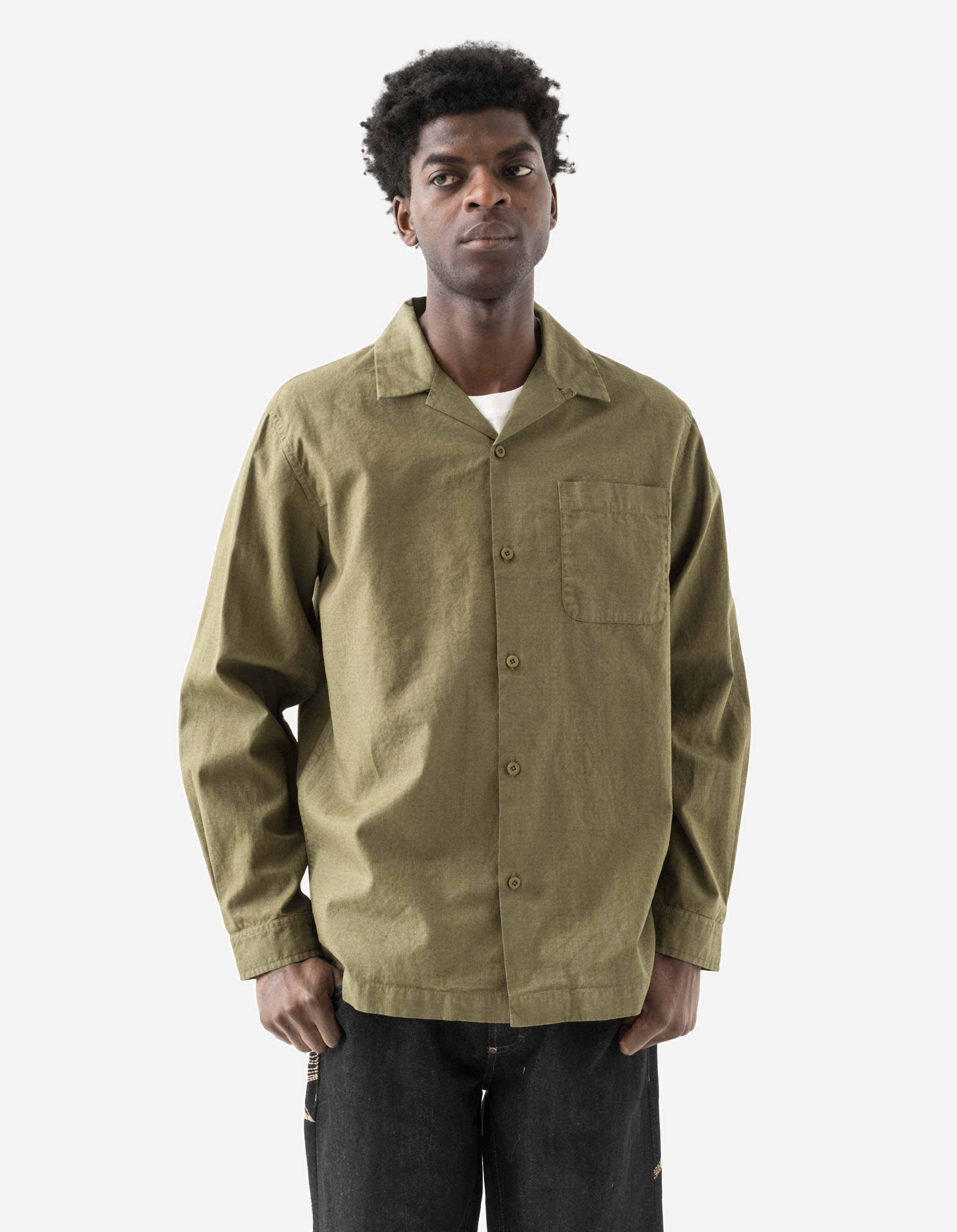 Athleisure Trend 7101 L/S Camp Collar Shirt Olive OG-107F