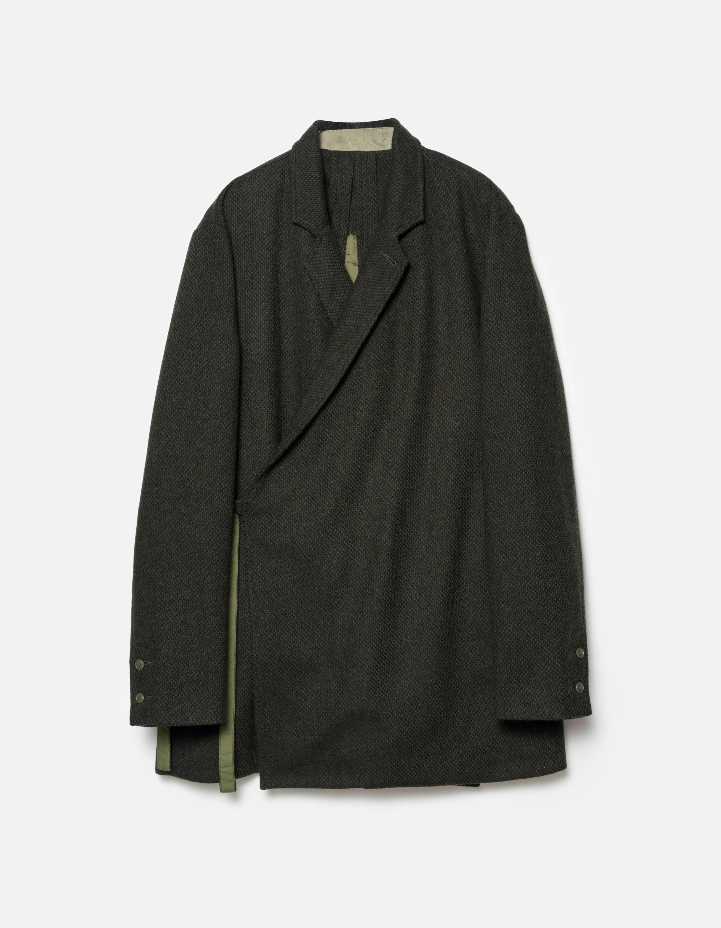 7123 Recycled Wool Kimono Blazer Olive Magnetic Fastenings Multi Purpose Layer