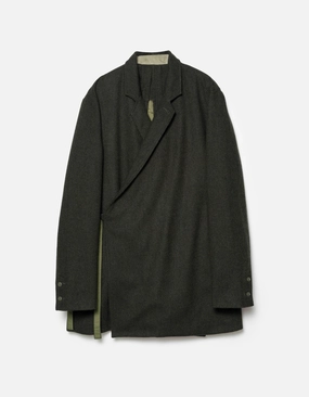 7123 Recycled Wool Kimono Blazer Olive Magnetic Fastenings Multi Purpose Layer