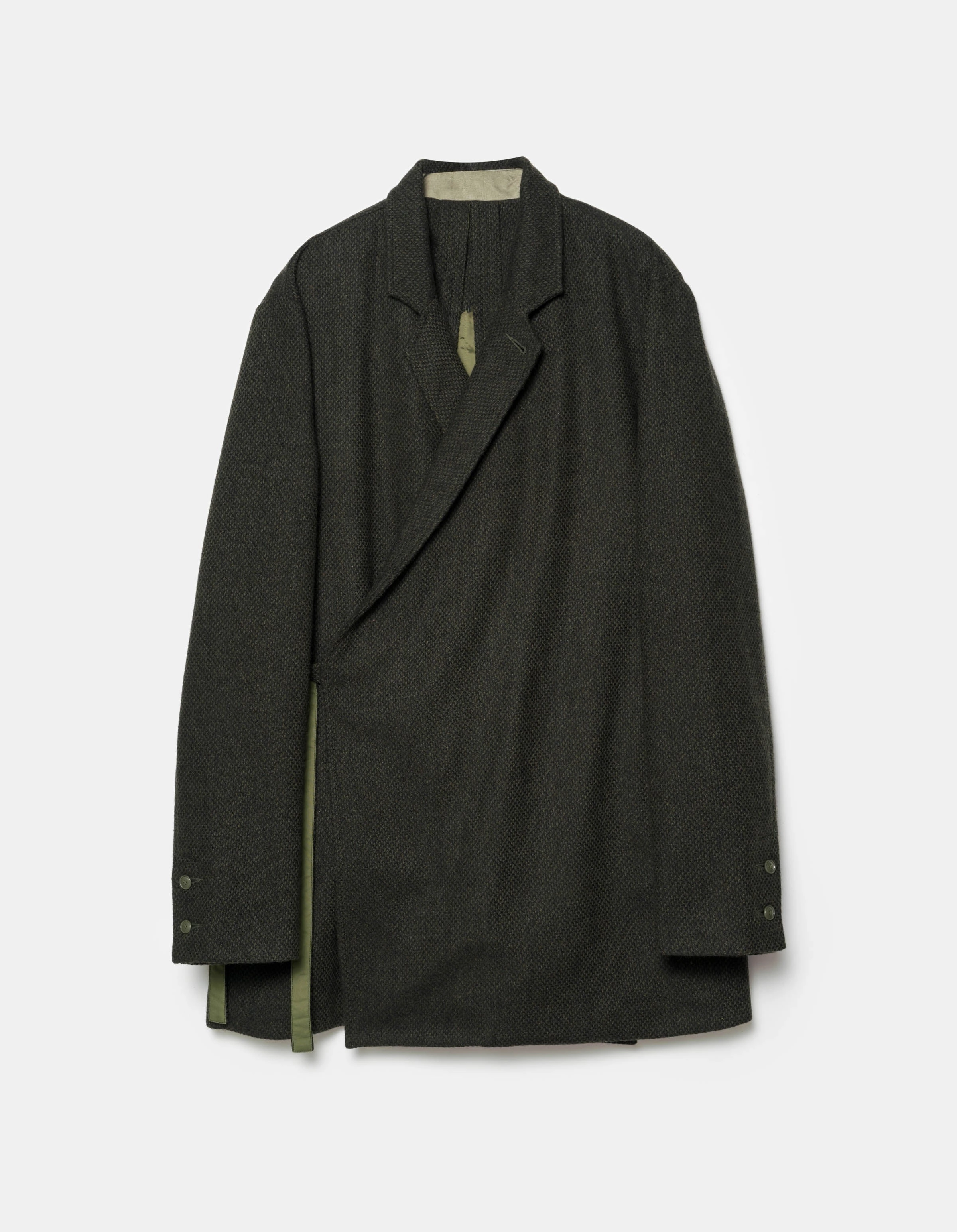 Hidden Storage Compartment 7123 Recycled Wool Kimono Blazer Olive