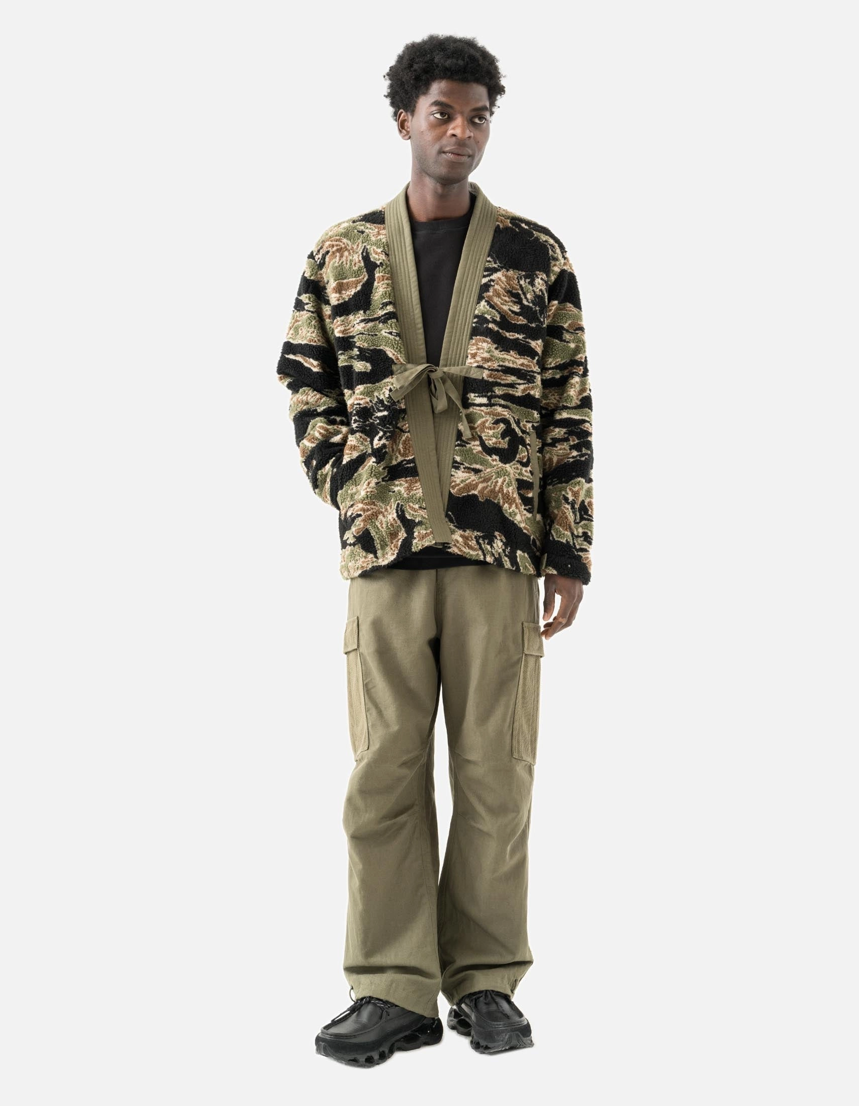 Secure Chest Pocket TemperatureRegulating Tech 7144 Bonsai Tigerstripe Fleece Kimono Mint Gold