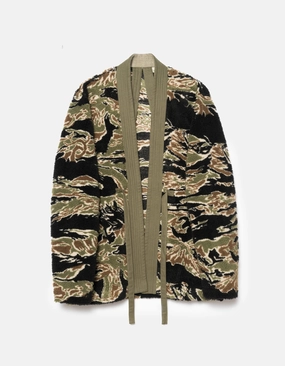 7144 Bonsai Tigerstripe Fleece Kimono Mint Gold Smooth Finish Functional Pockets Style