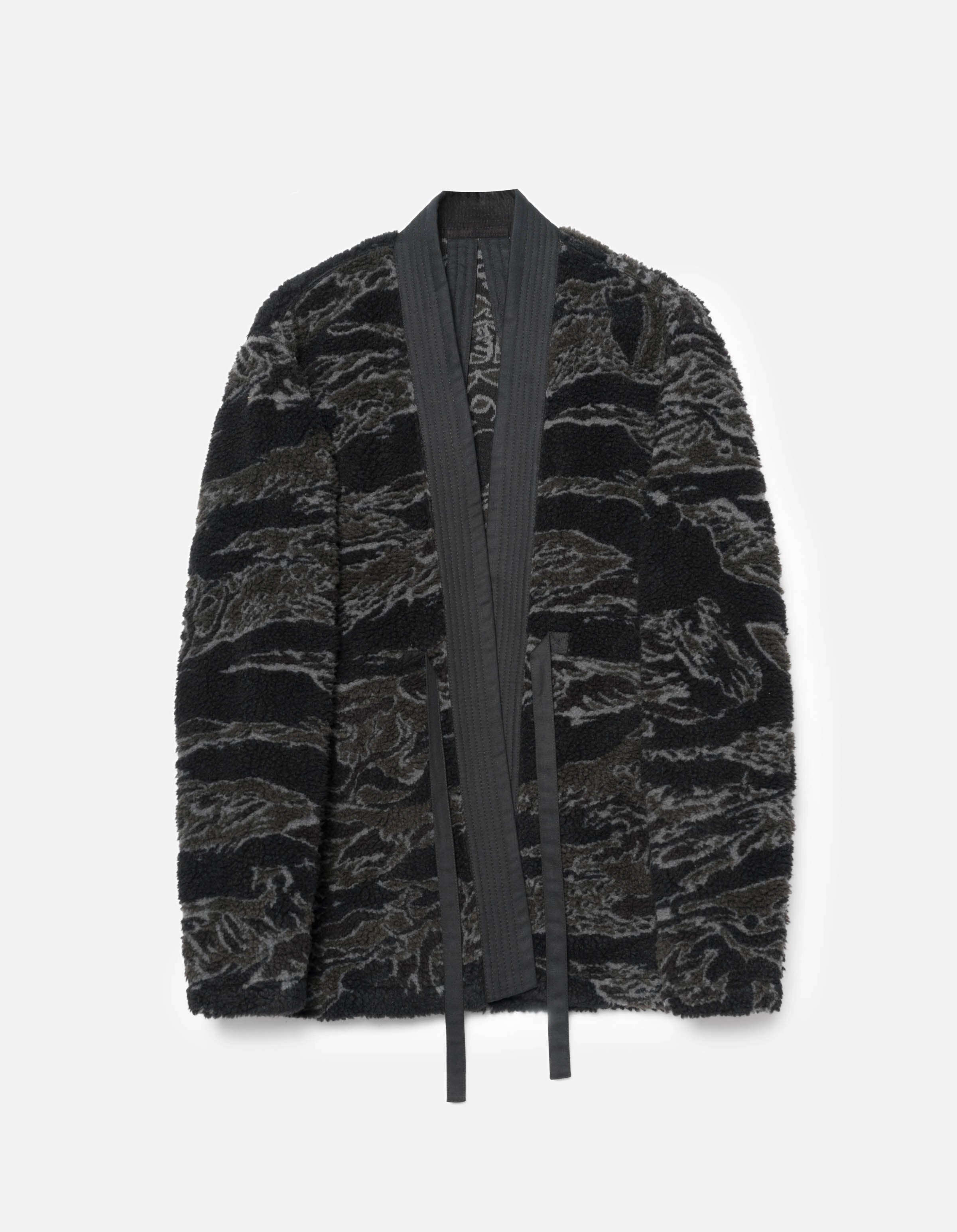 Eco Friendly Dye Process 7144 Bonsai Tigerstripe Fleece Kimono Subdued Night
