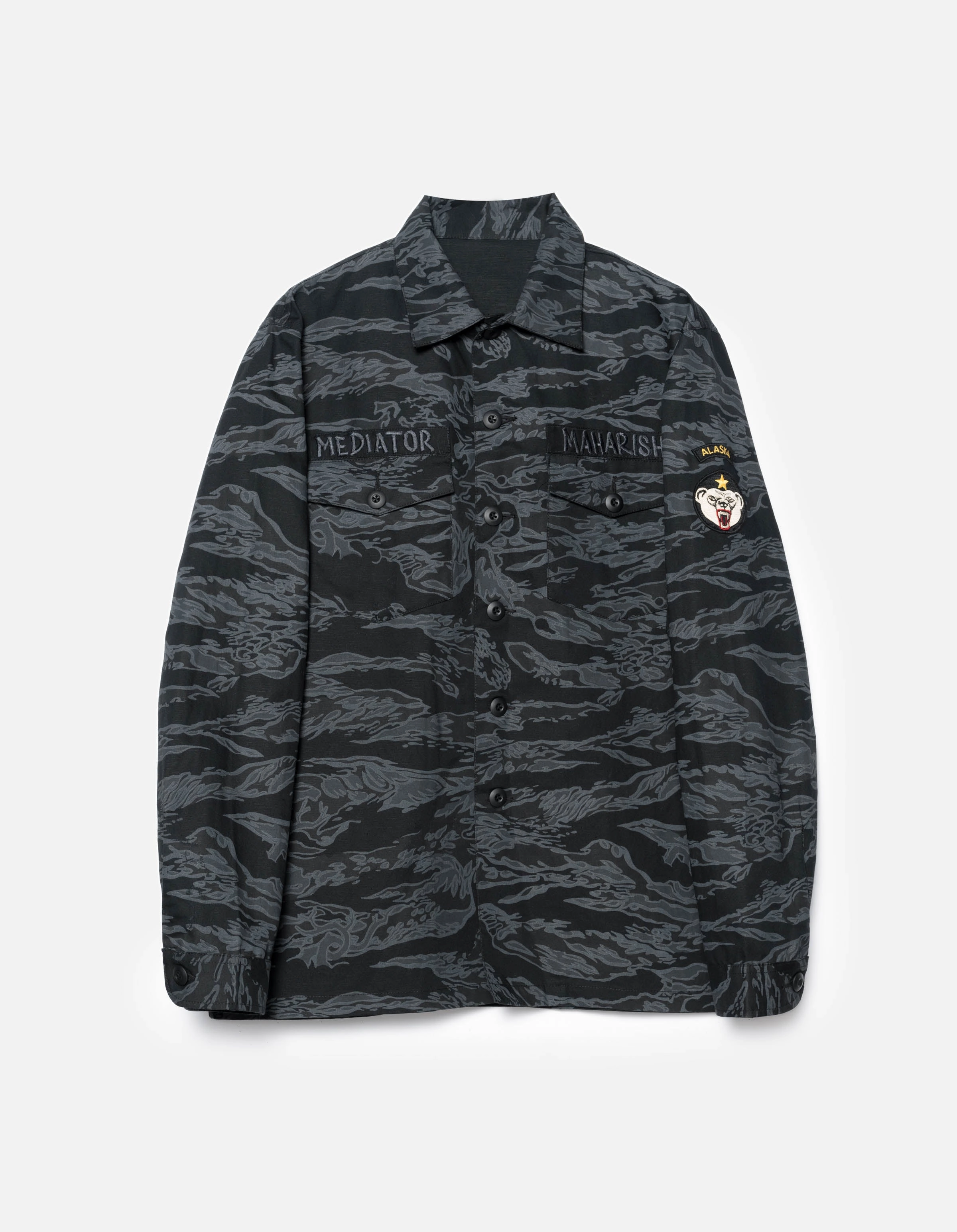 Seasonal Essential Monochrome Palette 7147 Bonsai Tigerstripe L/S Utility Shirt Subdued Night