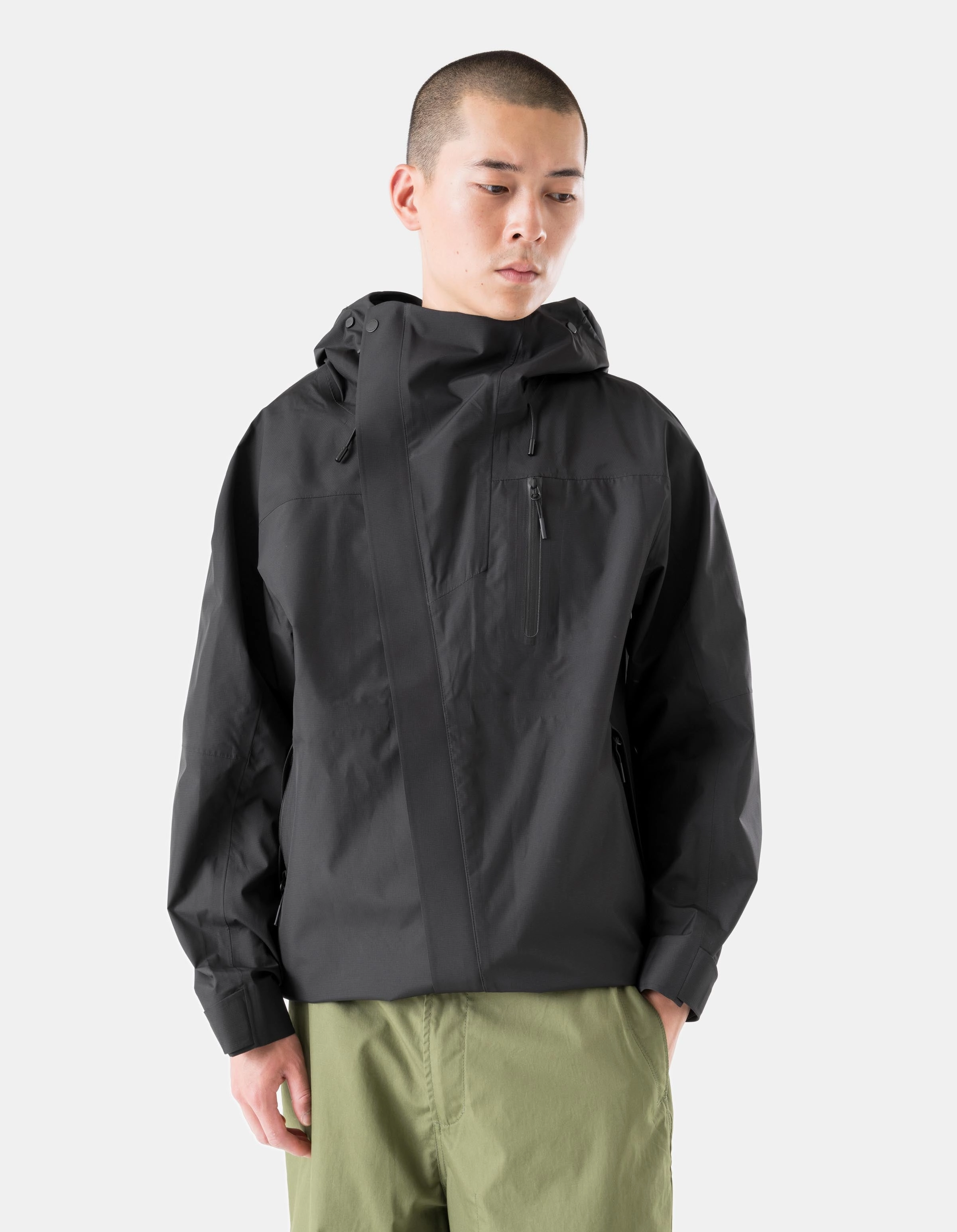 7185 Waterproof 3L Asym Storm Parka Black High Performance Blend