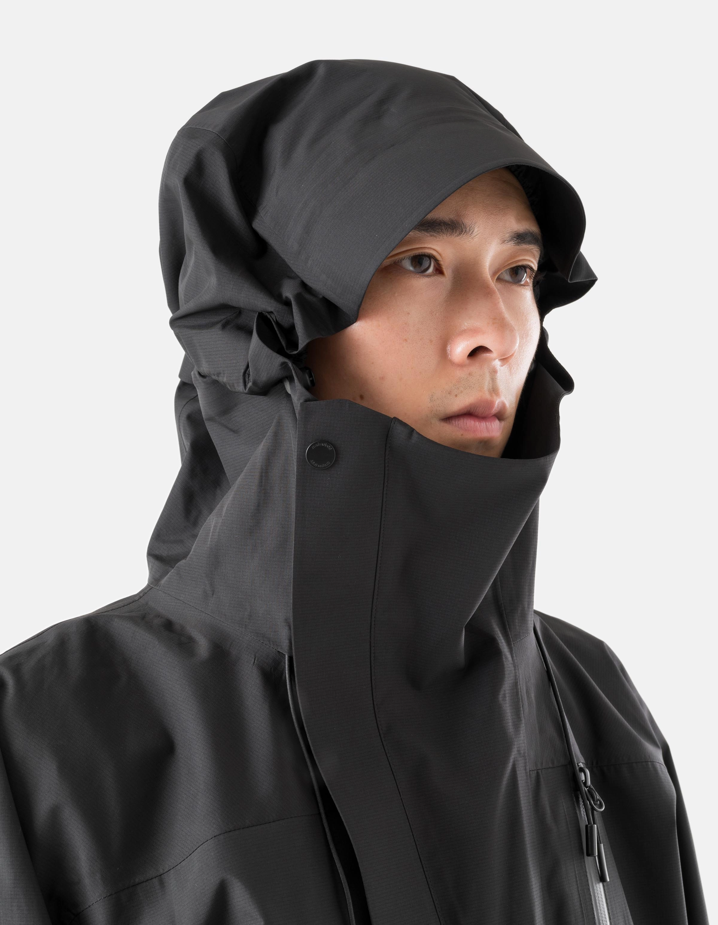 7185 Waterproof 3L Asym Storm Parka Black Lightweight Lining Modular Layering System