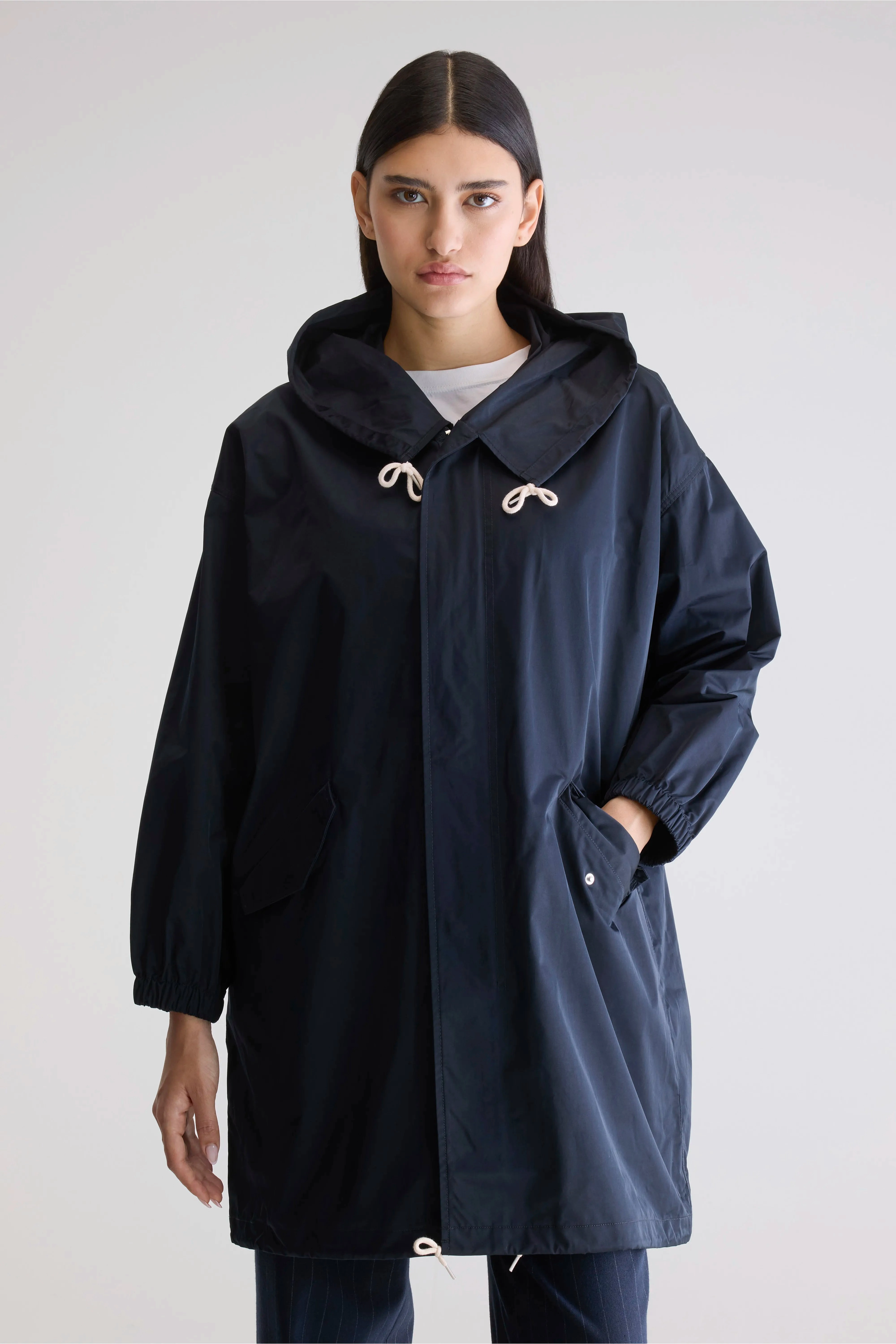 Laos hooded parka (242 / W / NAVY) Wool blend