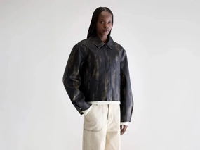 Harred faux-leather jacket (252 / W / BLACK SAND) Compression Fold Design