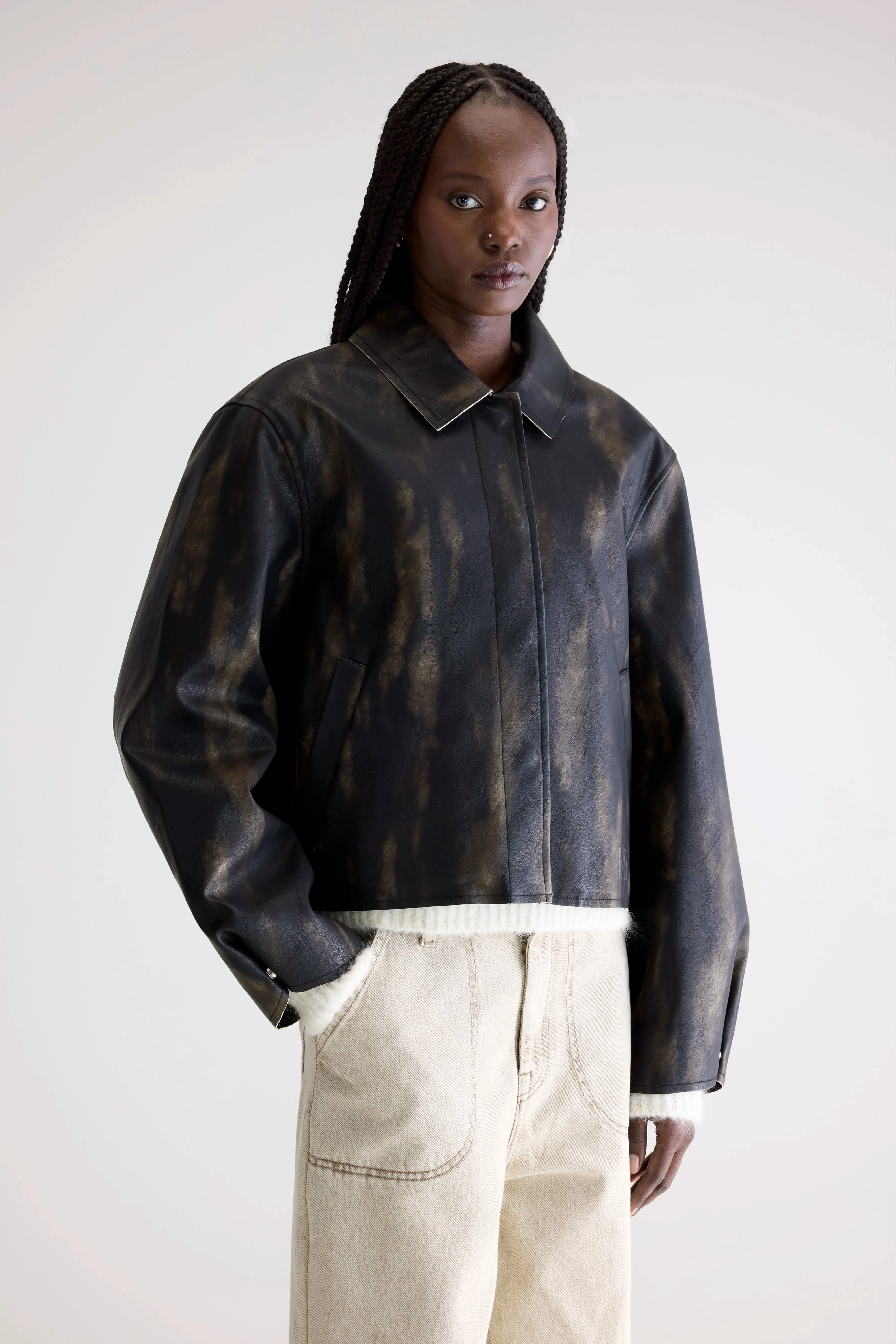 Harred faux-leather jacket (252 / W / BLACK SAND) NonRestrictiveCut AdjustableDrawcordHem