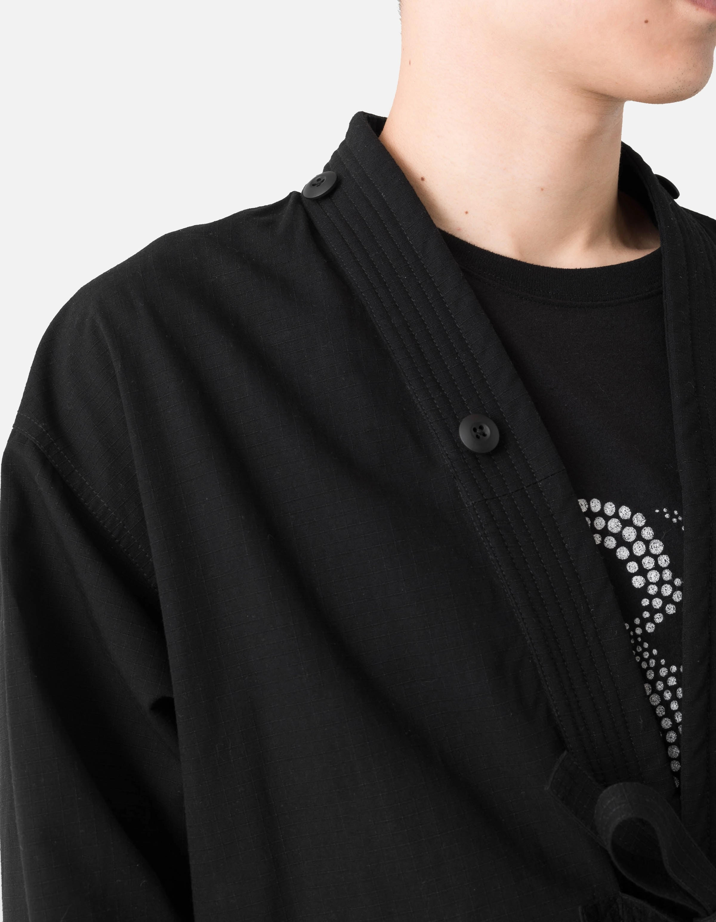 6123 Fubuki Dragon Embroidered Kimono Parka Black Soft Lined Interior Transitional Weather Piece
