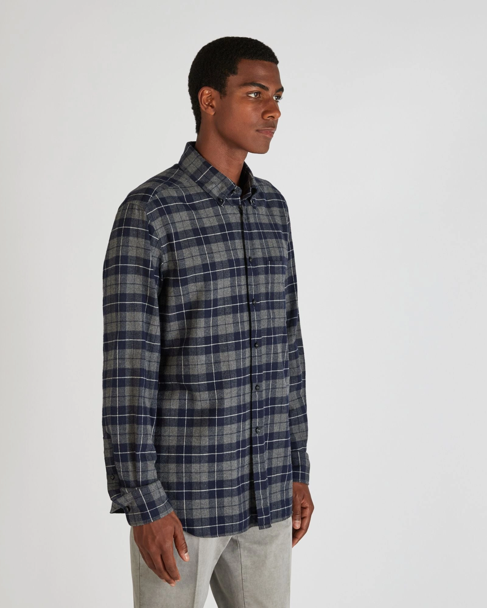 Regular fit cotton flannel shirt Unstructured Shoulder