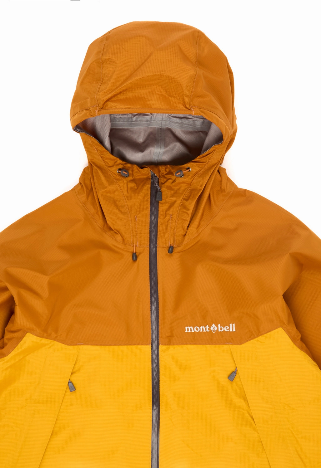 Montbell Men's Thunder Pass Jacket - Honey / Mango Stretch Enhanced Mobility Zones Weatherproof Zipper Tech