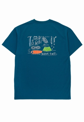 Non Irritating Collar layerable Montbell Men's Wickron Mountain Gear T-Shirt - Blue Green